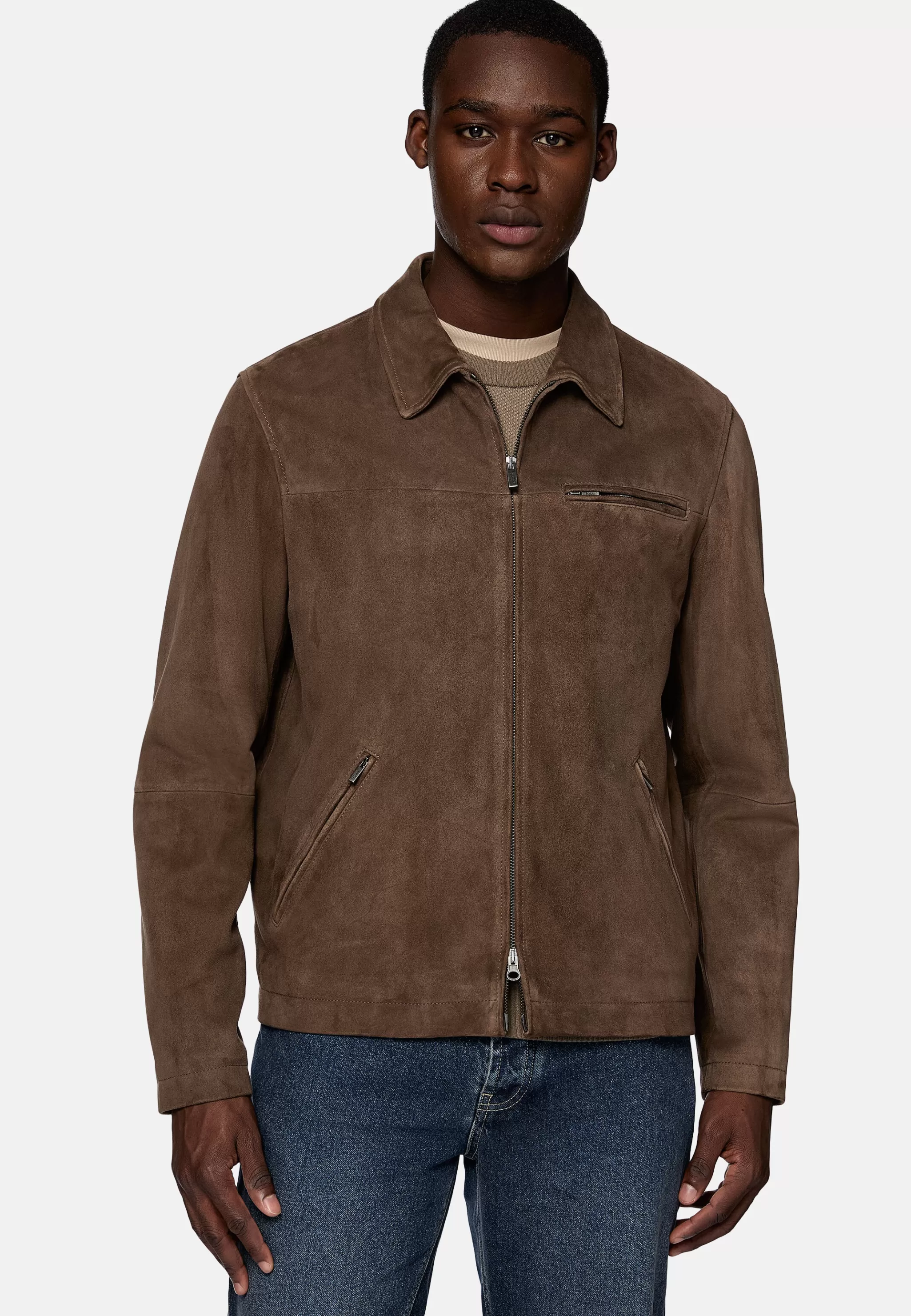 Boggi Milano Blousons*Blouson Aviateur En Daim Véritable Marron