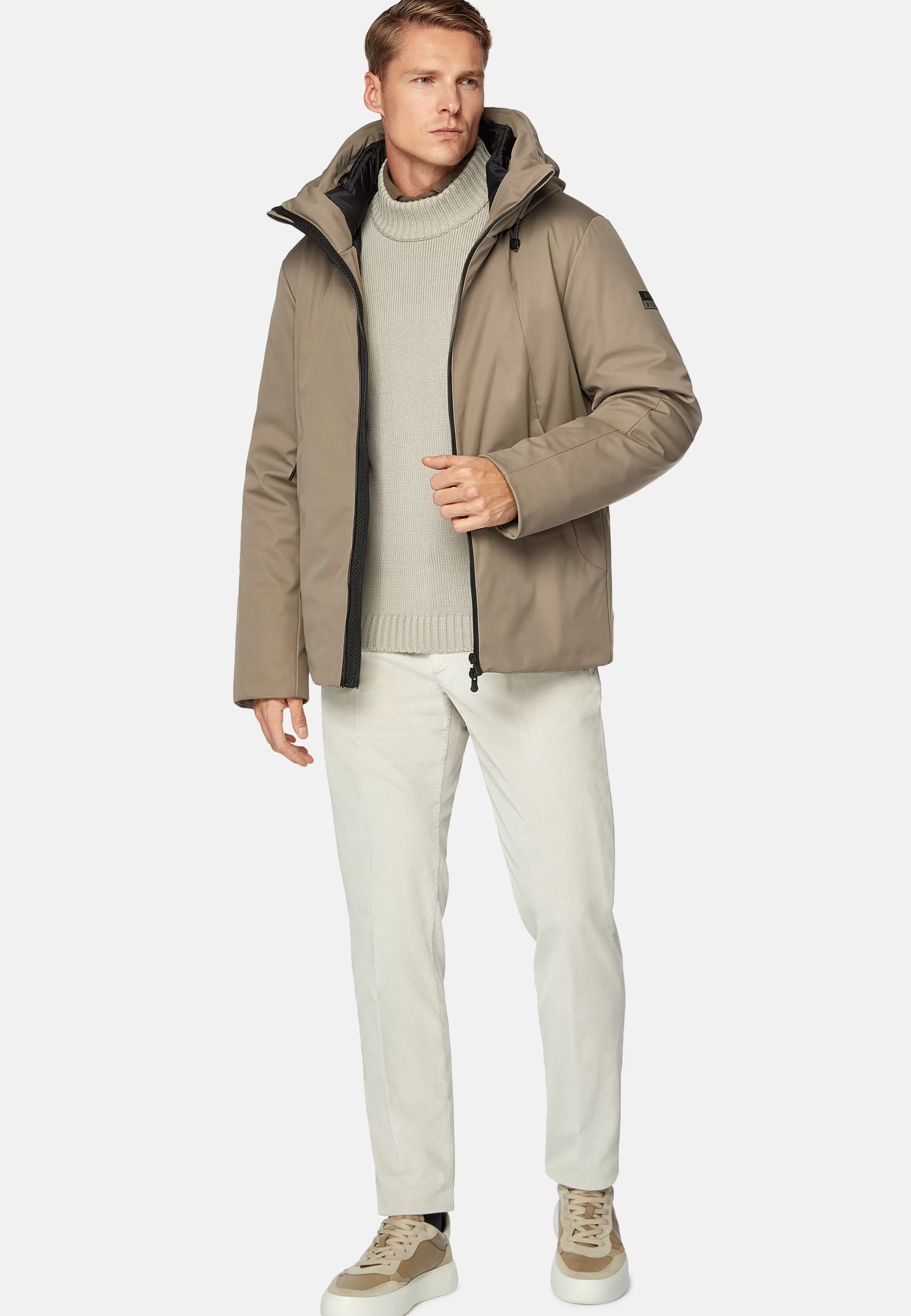 Boggi Milano Blousons*Blouson Block En Tissu Technique Rembourré Taupe