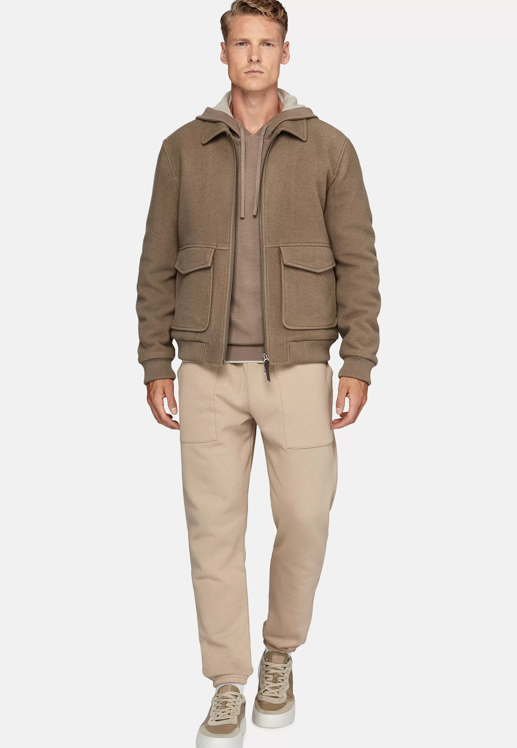 Boggi Milano Blousons*Bomber En Laine Rembourrée Taupe