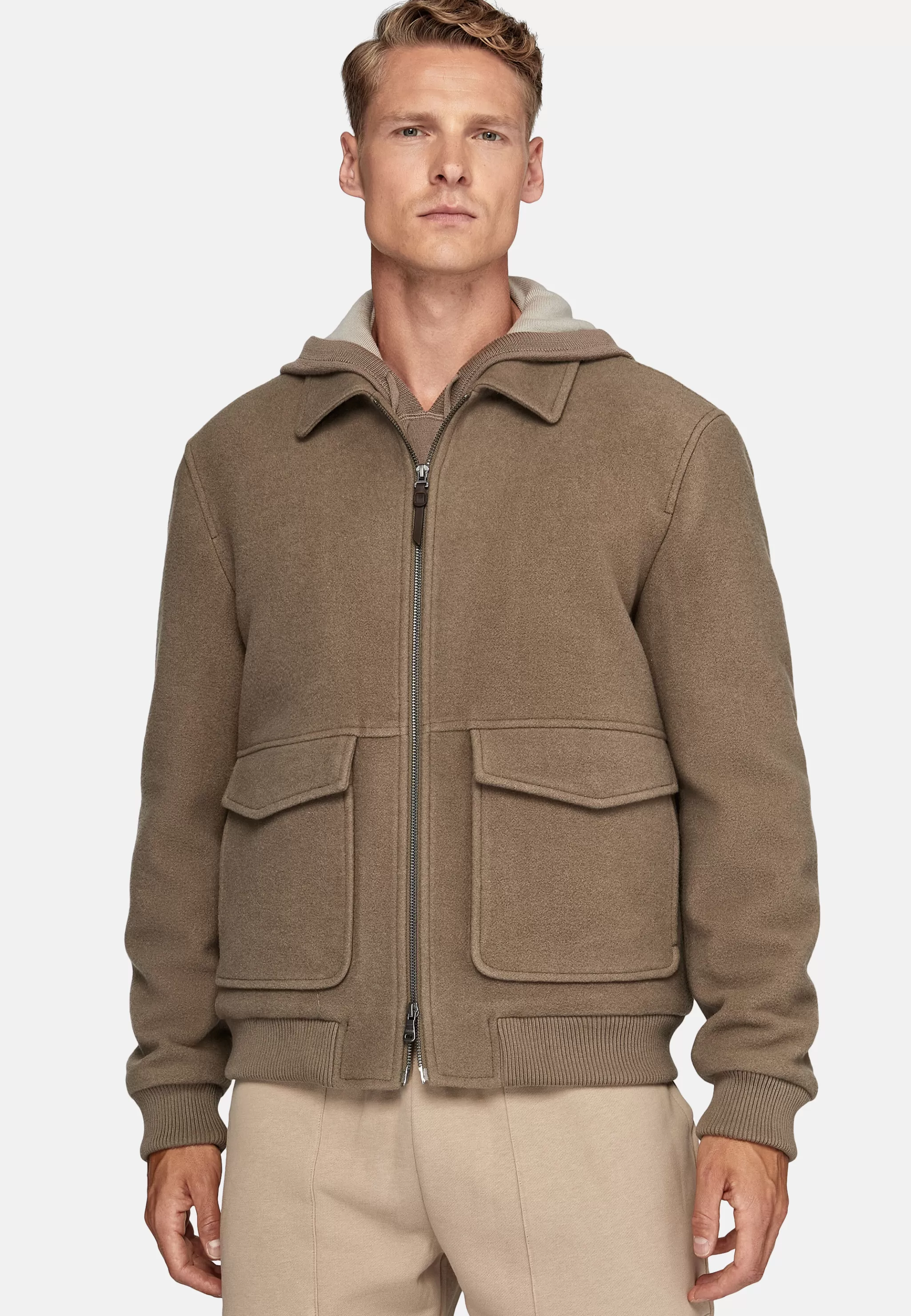 Boggi Milano Blousons*Bomber En Laine Rembourrée Taupe