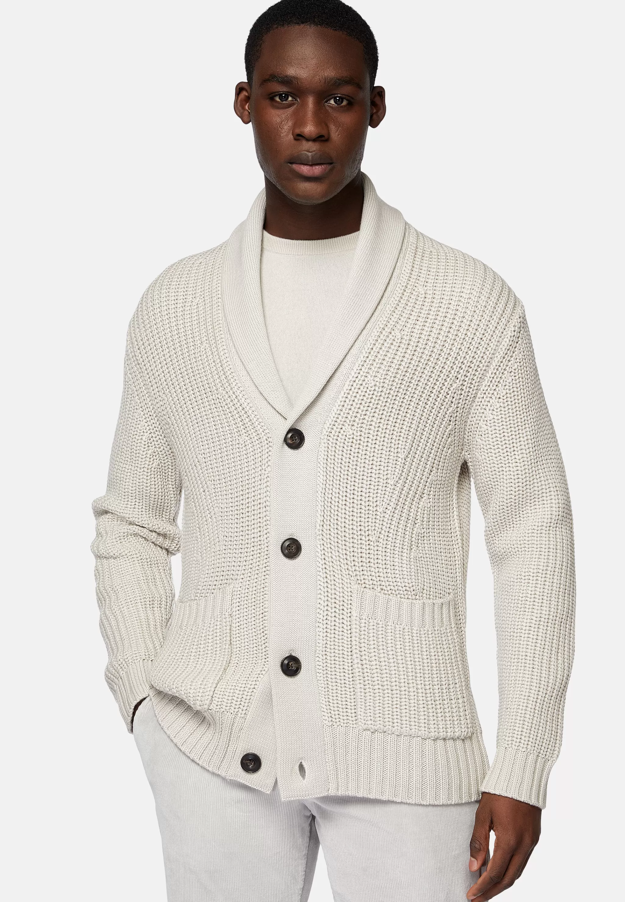 Boggi Milano Tricots*Cardigan Sable À Col Châle En Laine Mérinos