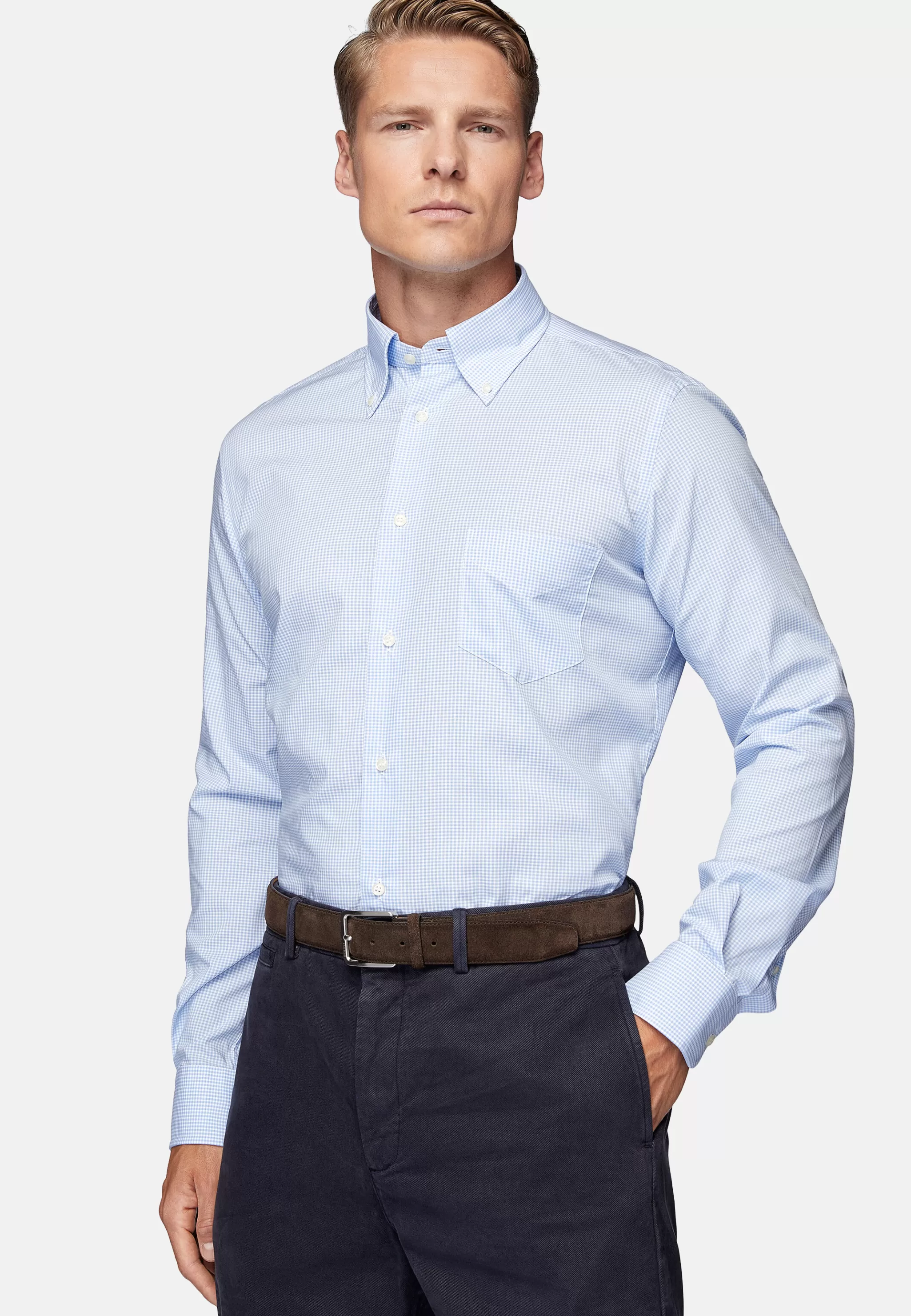 Boggi Milano Chemises Habillées*Chemise À Carreaux En Popeline De Coton Regular Fit Bleu clair