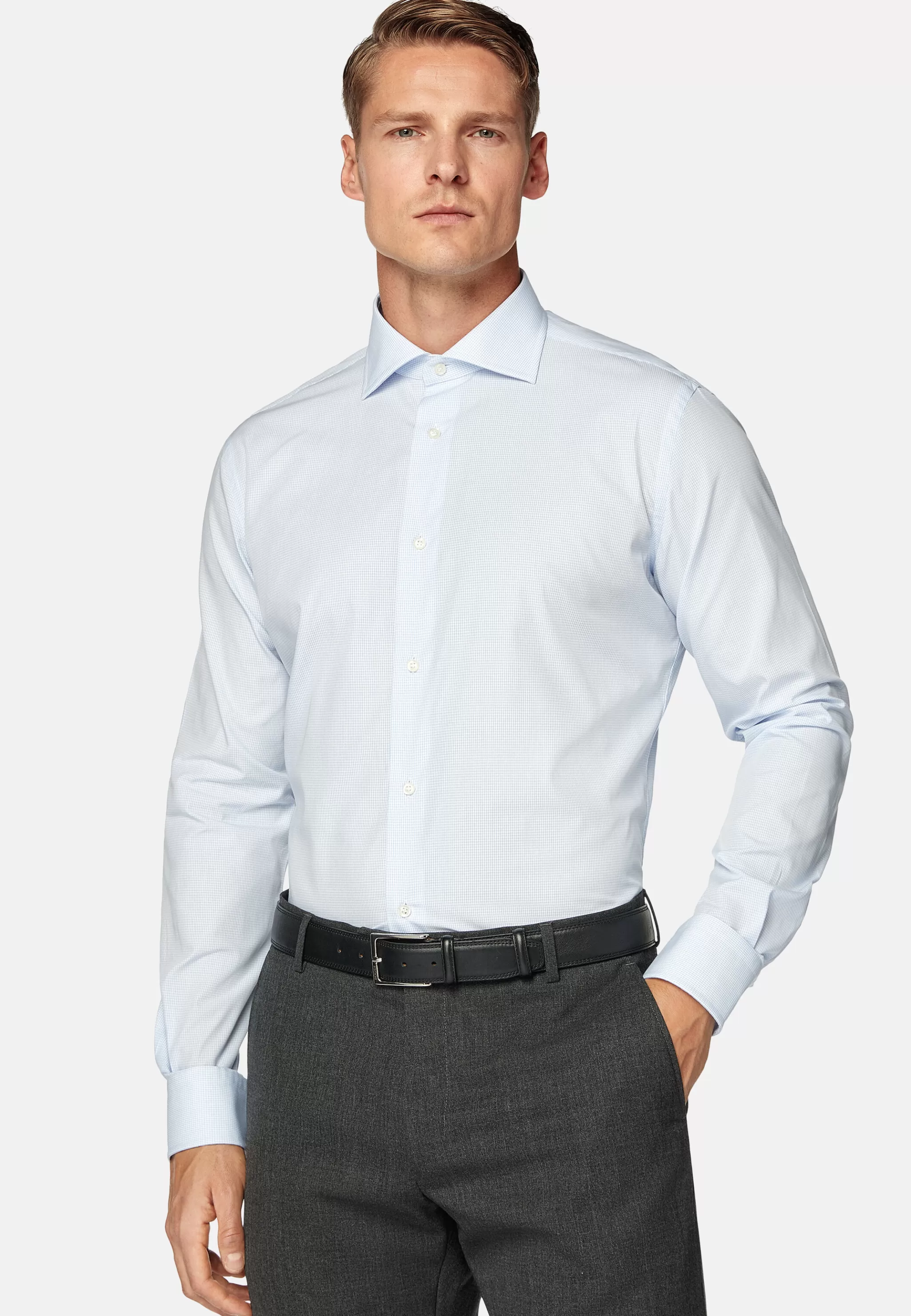 Boggi Milano Chemises Habillées*Chemise À Carreaux En Popeline De Coton Regular Fit Bleu clair