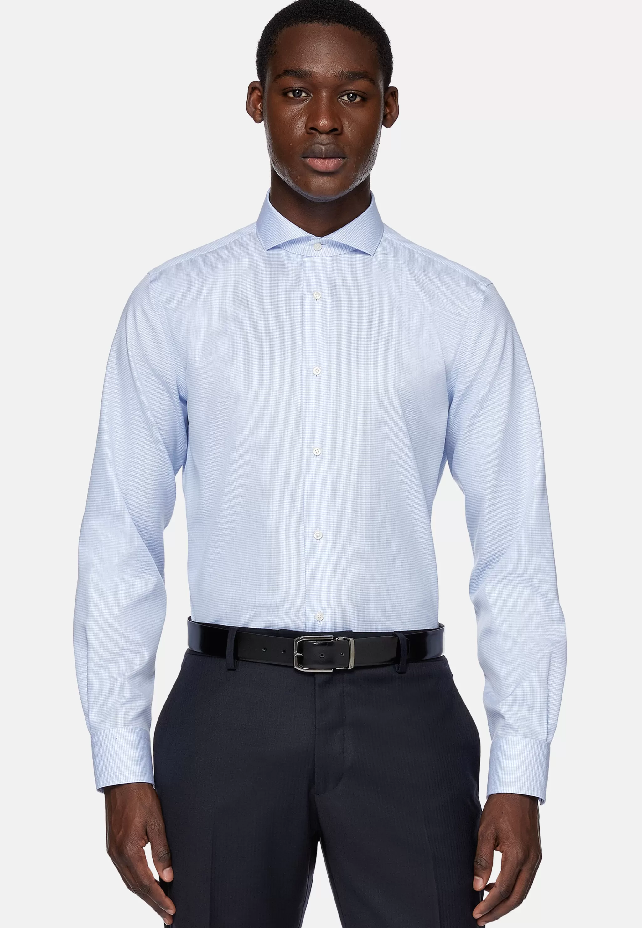 Boggi Milano Chemises Habillées*Chemise À Carreaux En Sergé De Coton Regular Fit Bleu clair