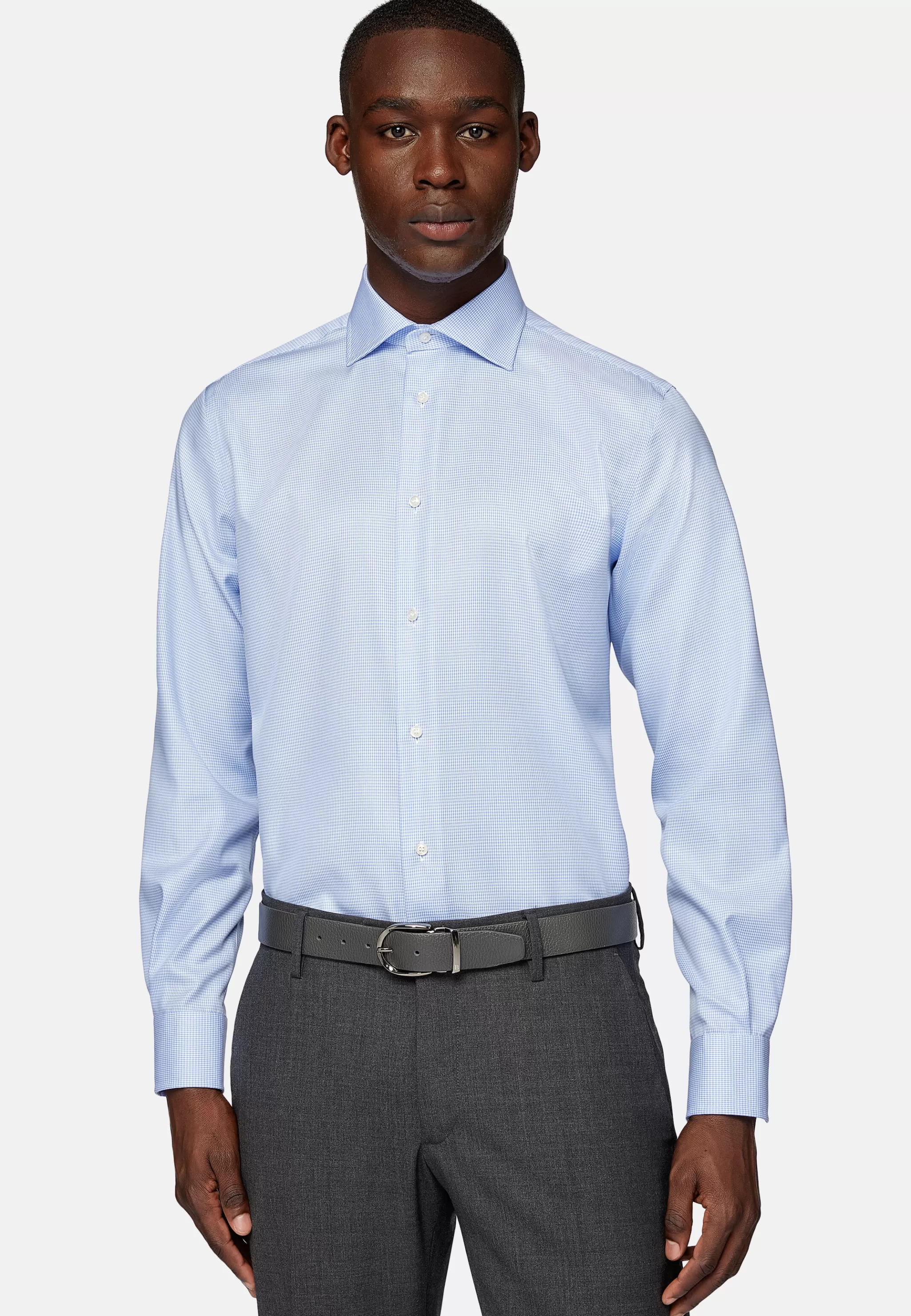 Boggi Milano Chemises Habillées*Chemise À Carreaux En Sergé De Coton Regular Fit Bleu clair