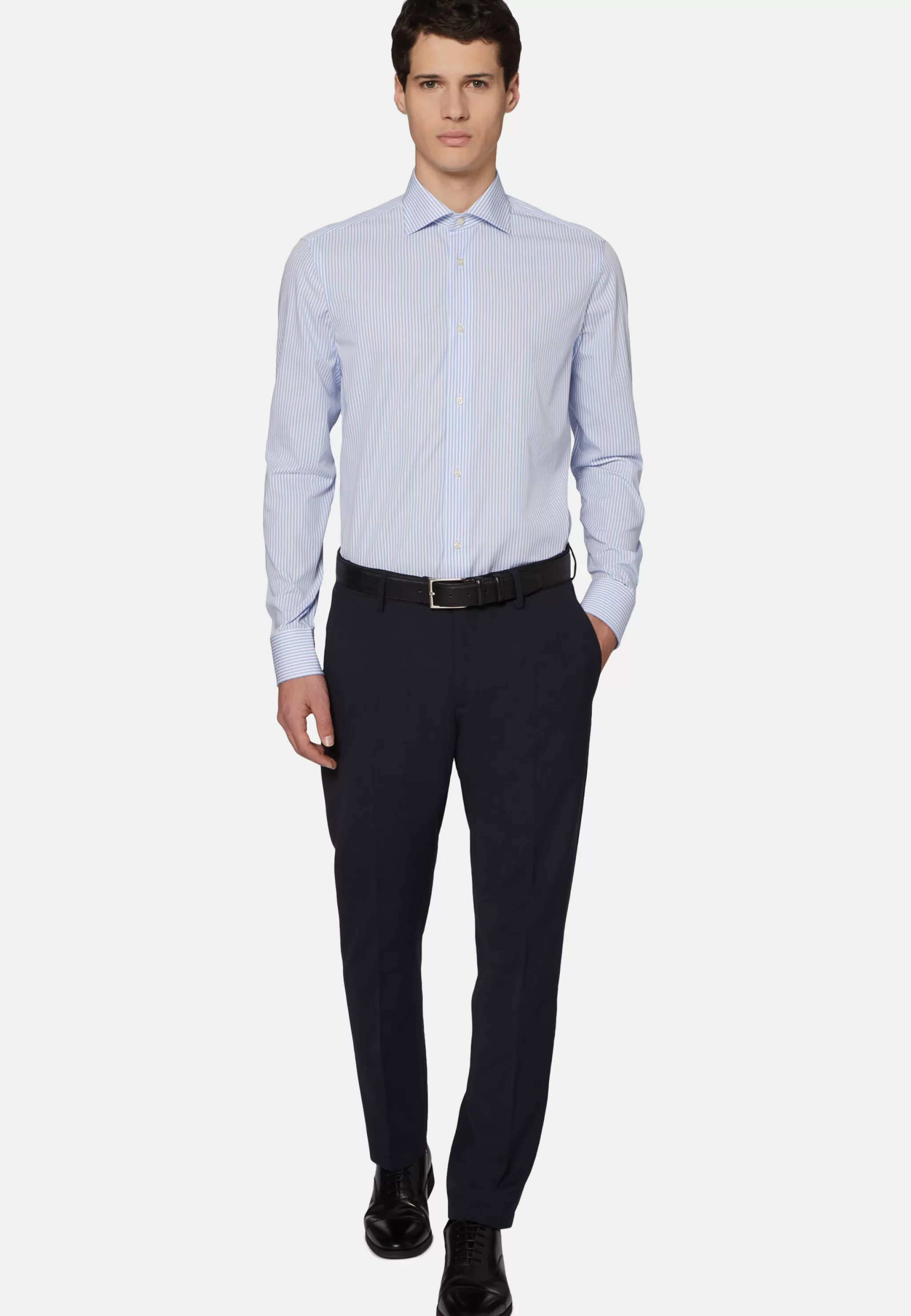 Boggi Milano Chemises Habillées*Chemise À Rayures Bleu Ciel En Coton Dobby Slim Fit Bleu clair