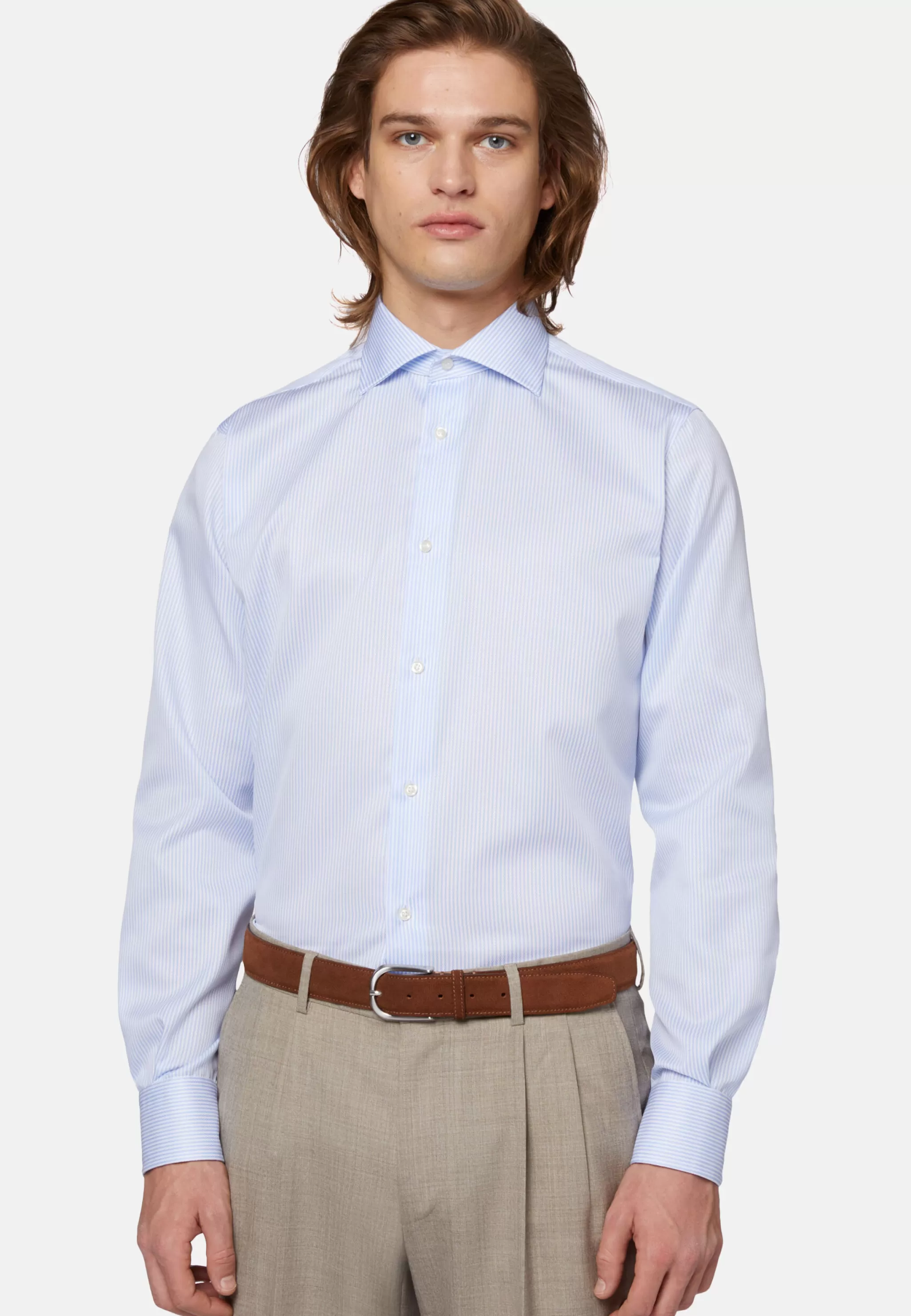 Boggi Milano Chemises Habillées*Chemise À Rayures En Coton Dobby Regular Fit Bleu clair