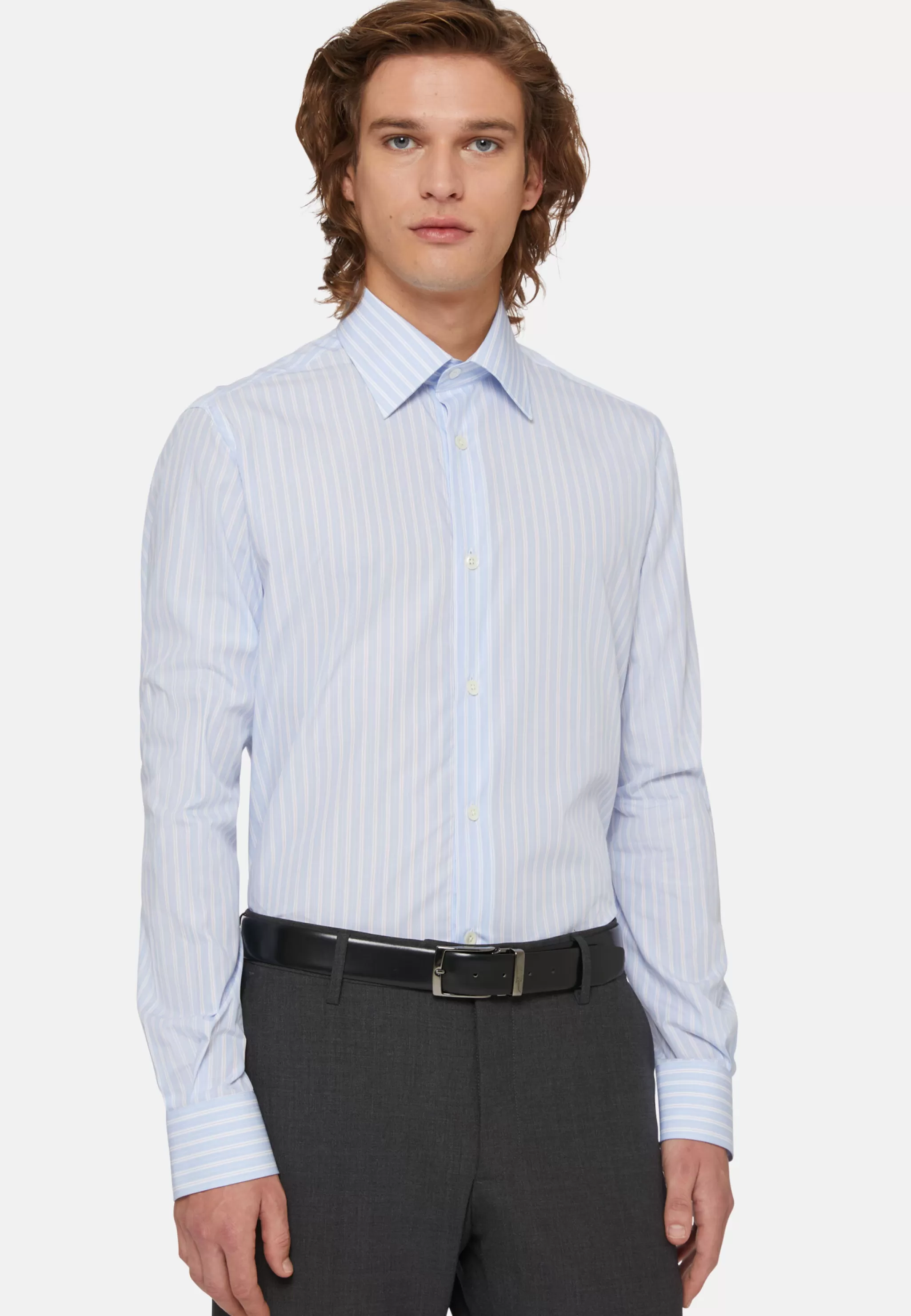 Boggi Milano Chemises Habillées*Chemise À Rayures En Coton Regular Fit Bleu clair