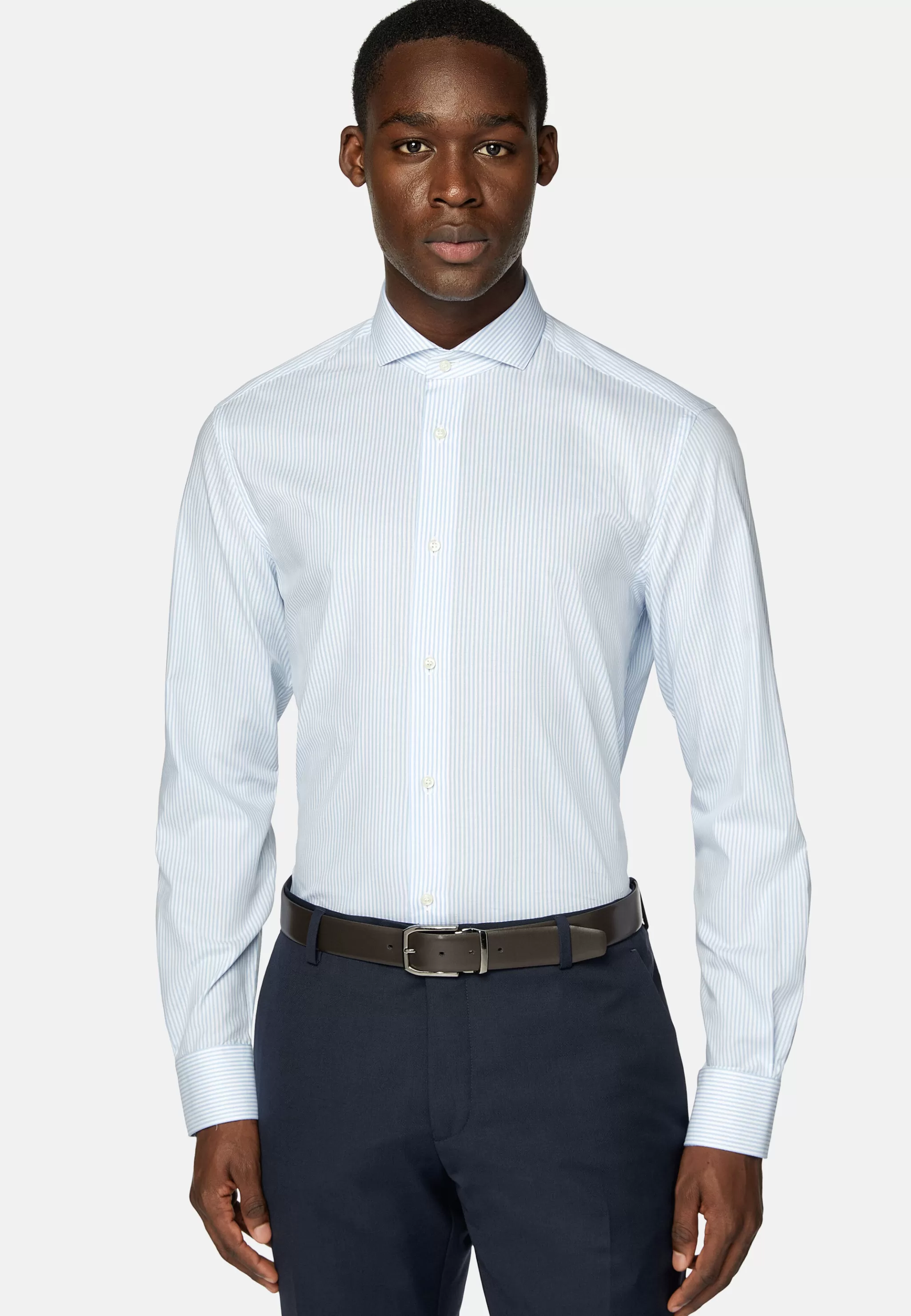 Boggi Milano Chemises Habillées*Chemise À Rayures En Coton Dobby Slim Fit Bleu clair