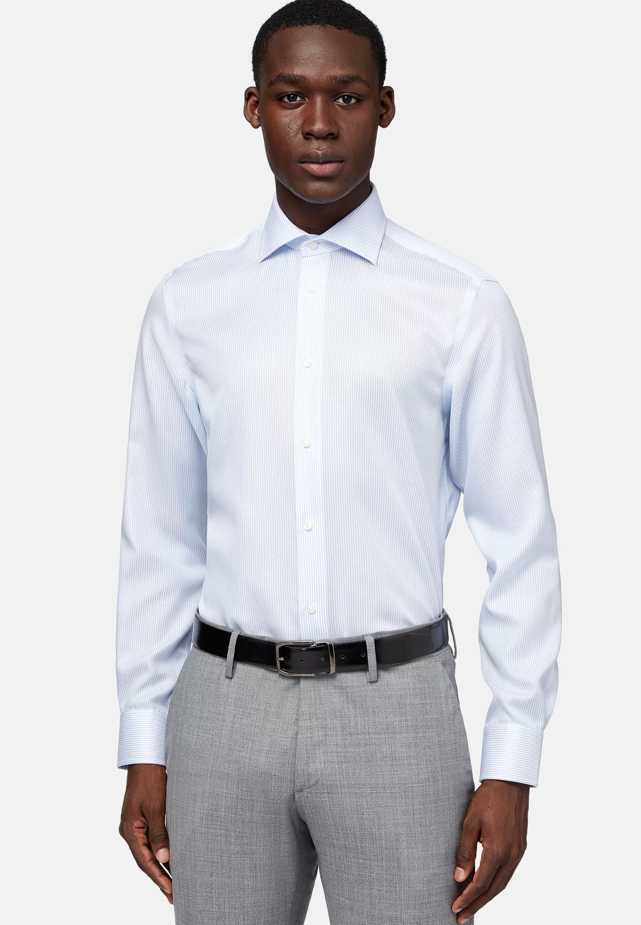 Boggi Milano Chemises Habillées*Chemise À Rayures En Coton Dobby Slim Fit Bleu clair