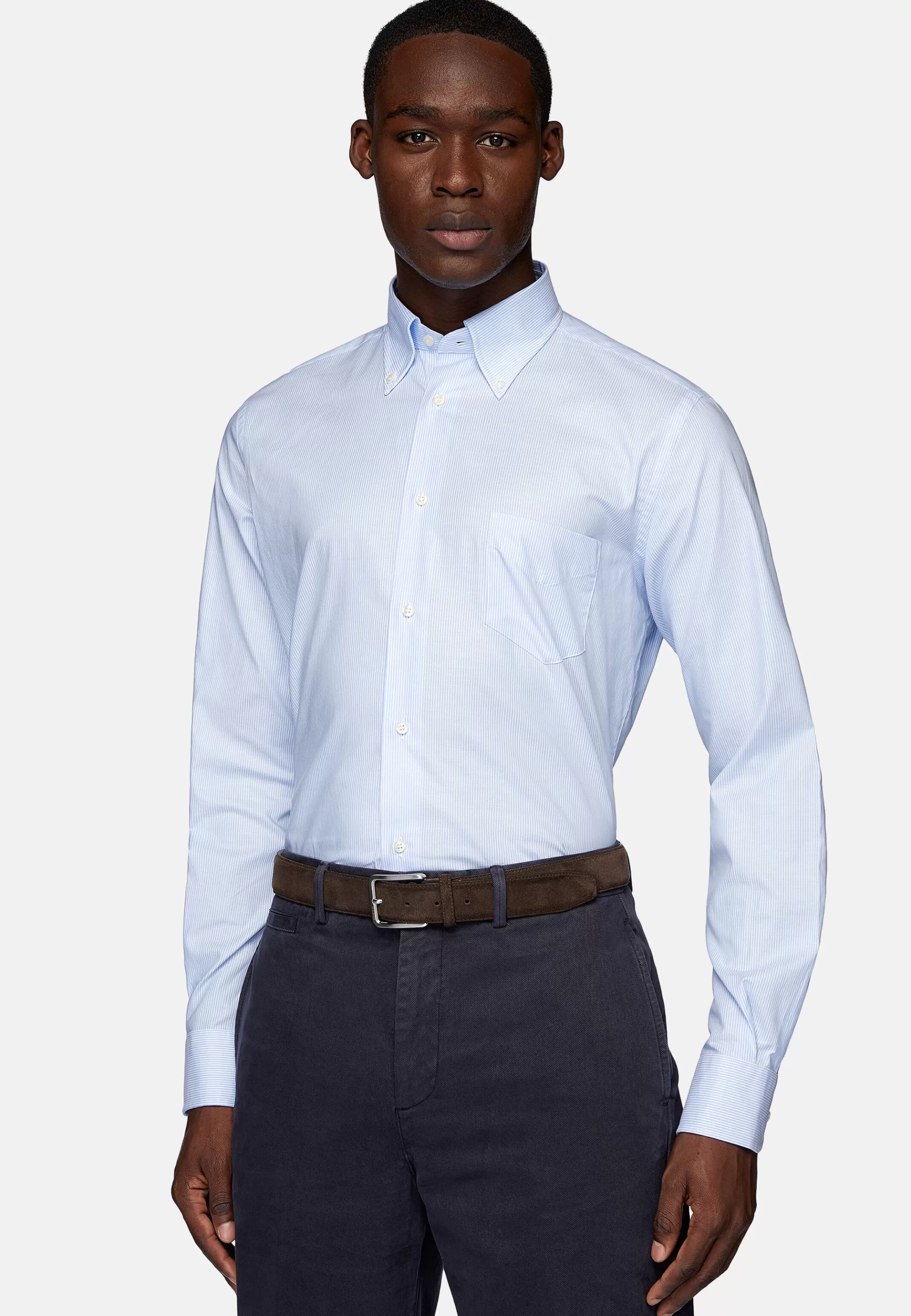 Boggi Milano Chemises Habillées*Chemise À Rayures En Sergé De Coton Regular Fit Bleu clair