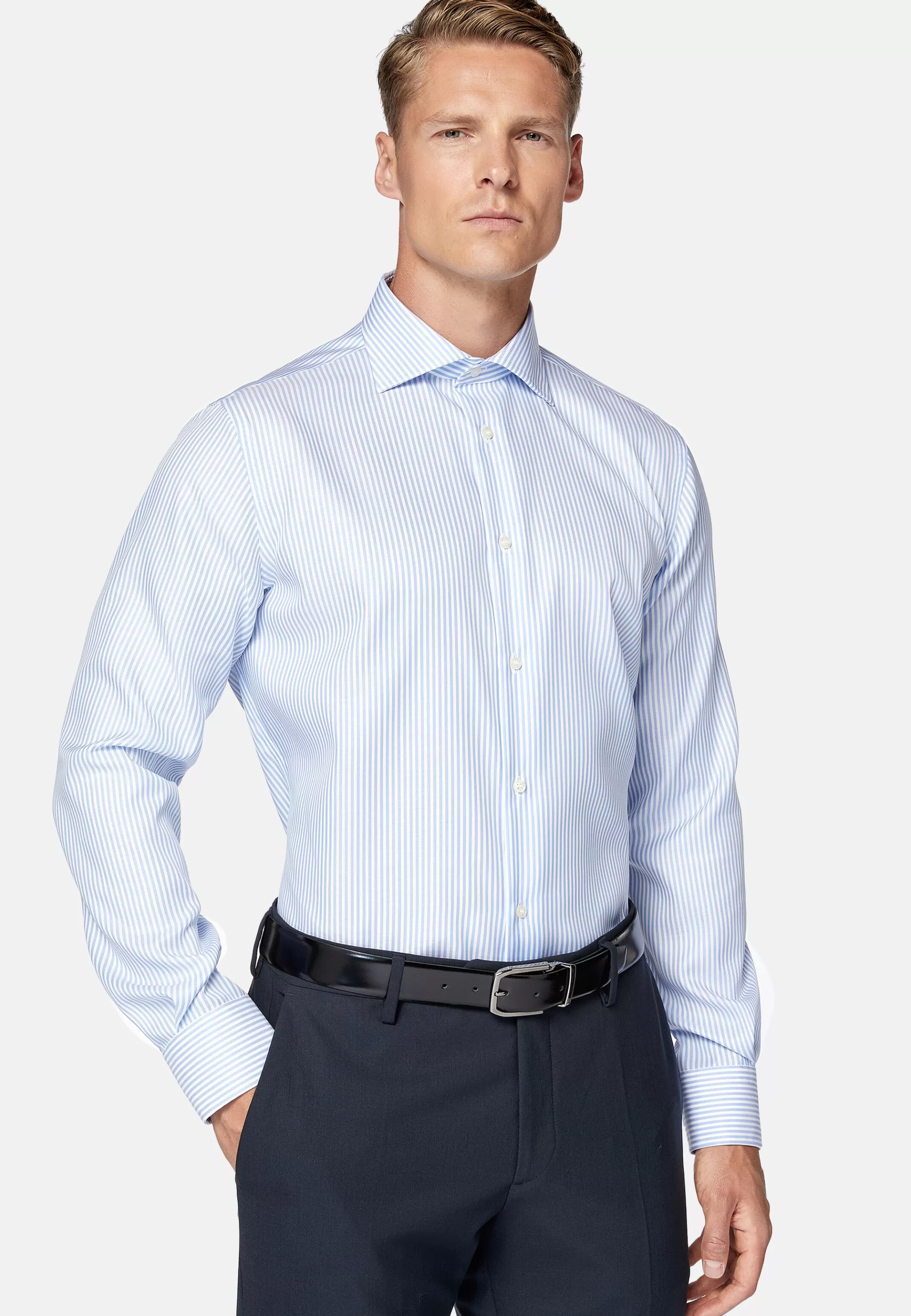 Boggi Milano Chemises Habillées*Chemise À Rayures En Sergé De Coton Regular Fit Bleu clair