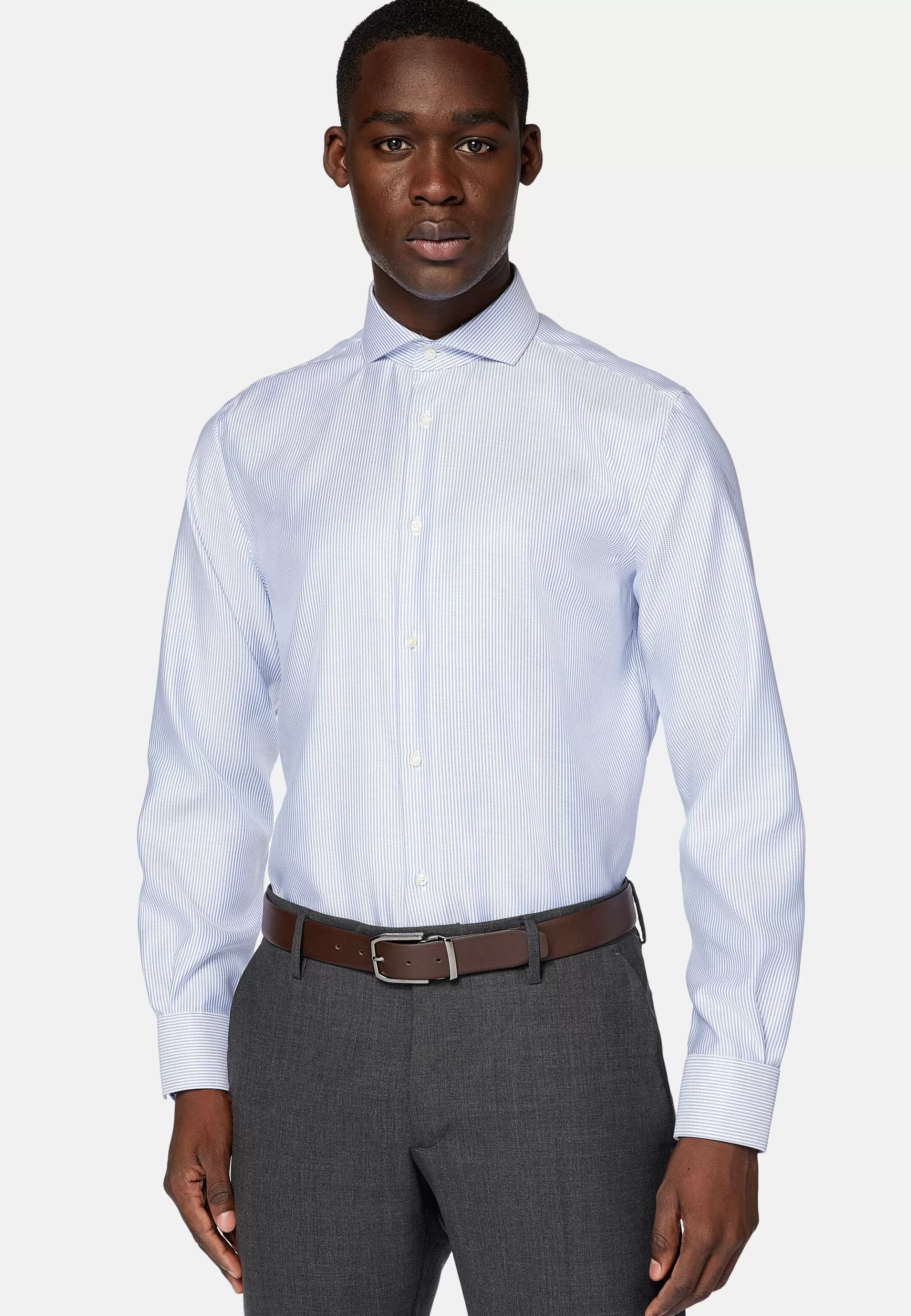 Boggi Milano Chemises Habillées*Chemise À Rayures En Sergé De Coton Regular Fit Bleu