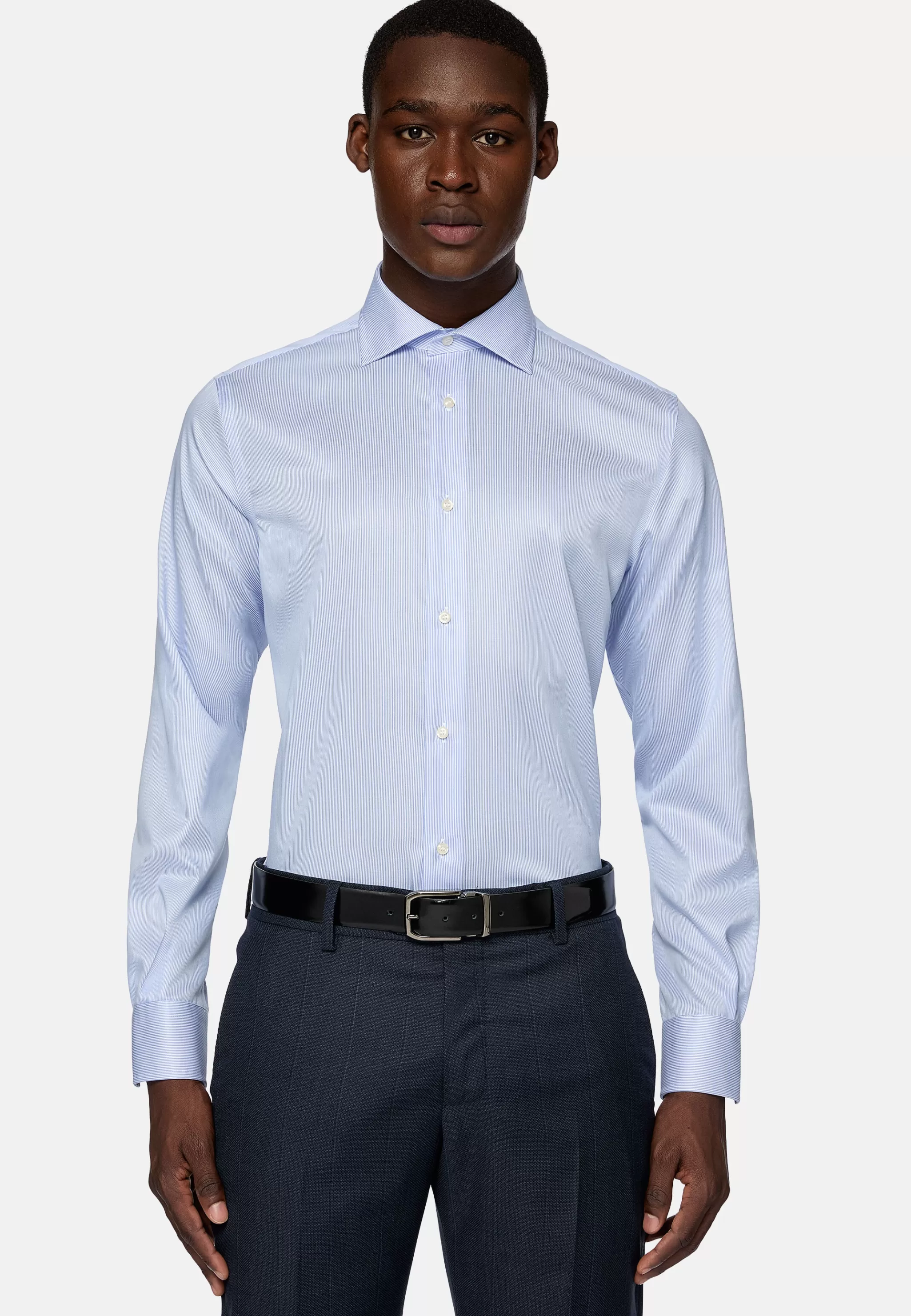 Boggi Milano Chemises Habillées*Chemise À Rayures En Sergé De Coton Regular Fit Bleu clair