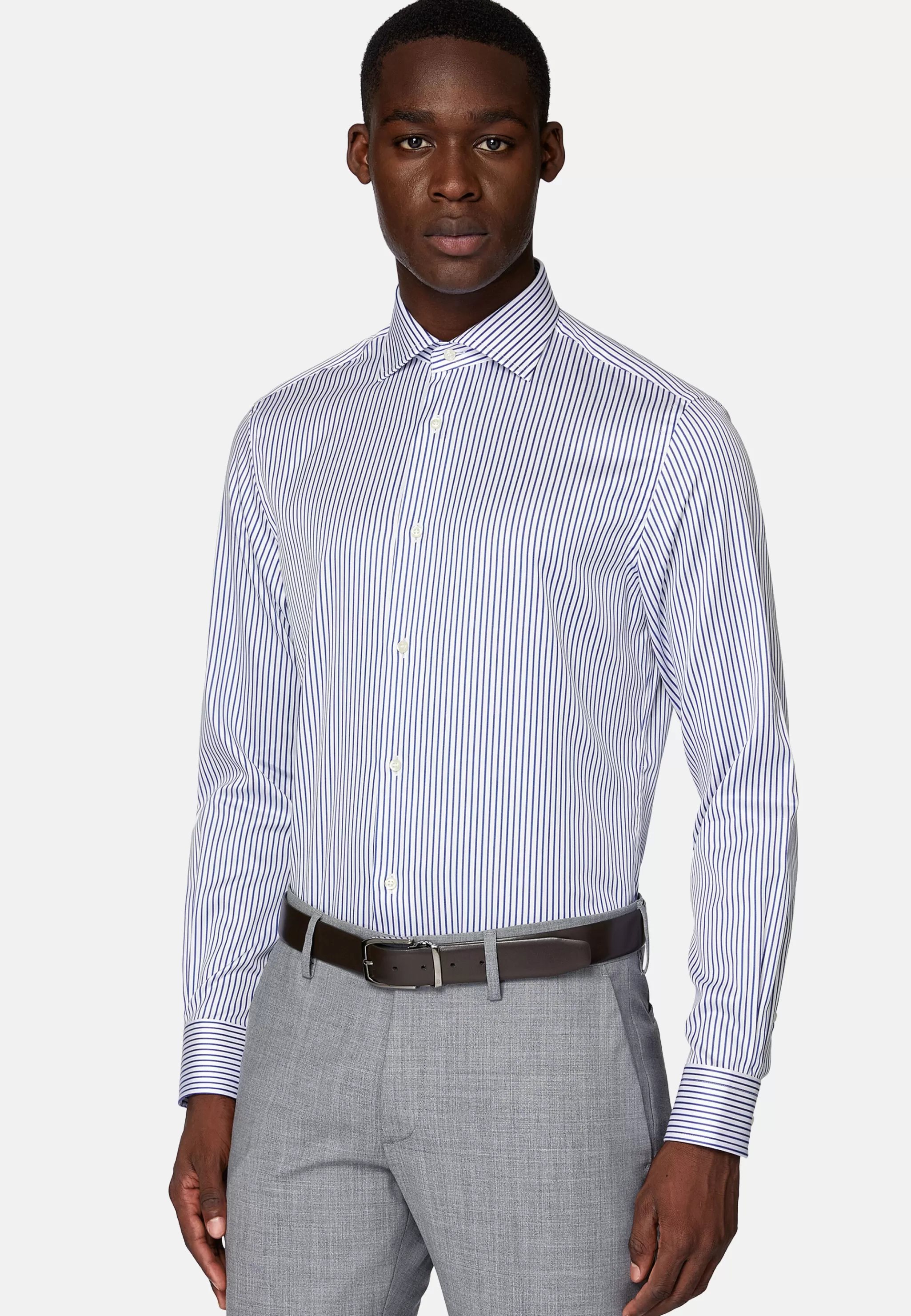 Boggi Milano Chemises Habillées*Chemise À Rayures En Sergé De Coton Slim Fit