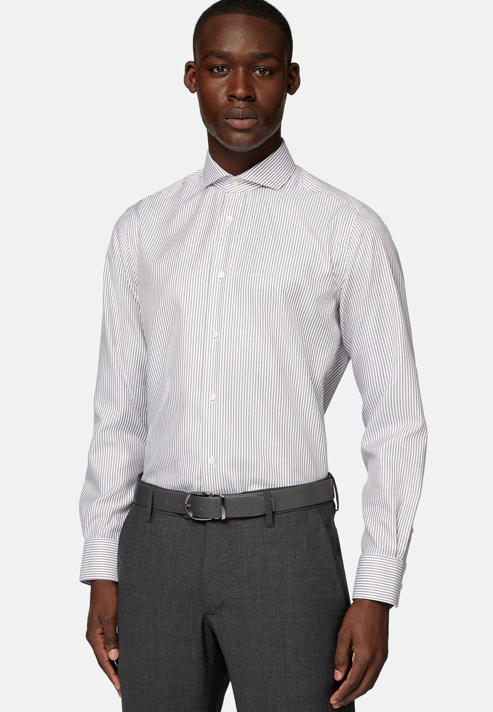 Boggi Milano Chemises Habillées*Chemise À Rayures En Sergé De Coton Slim Fit