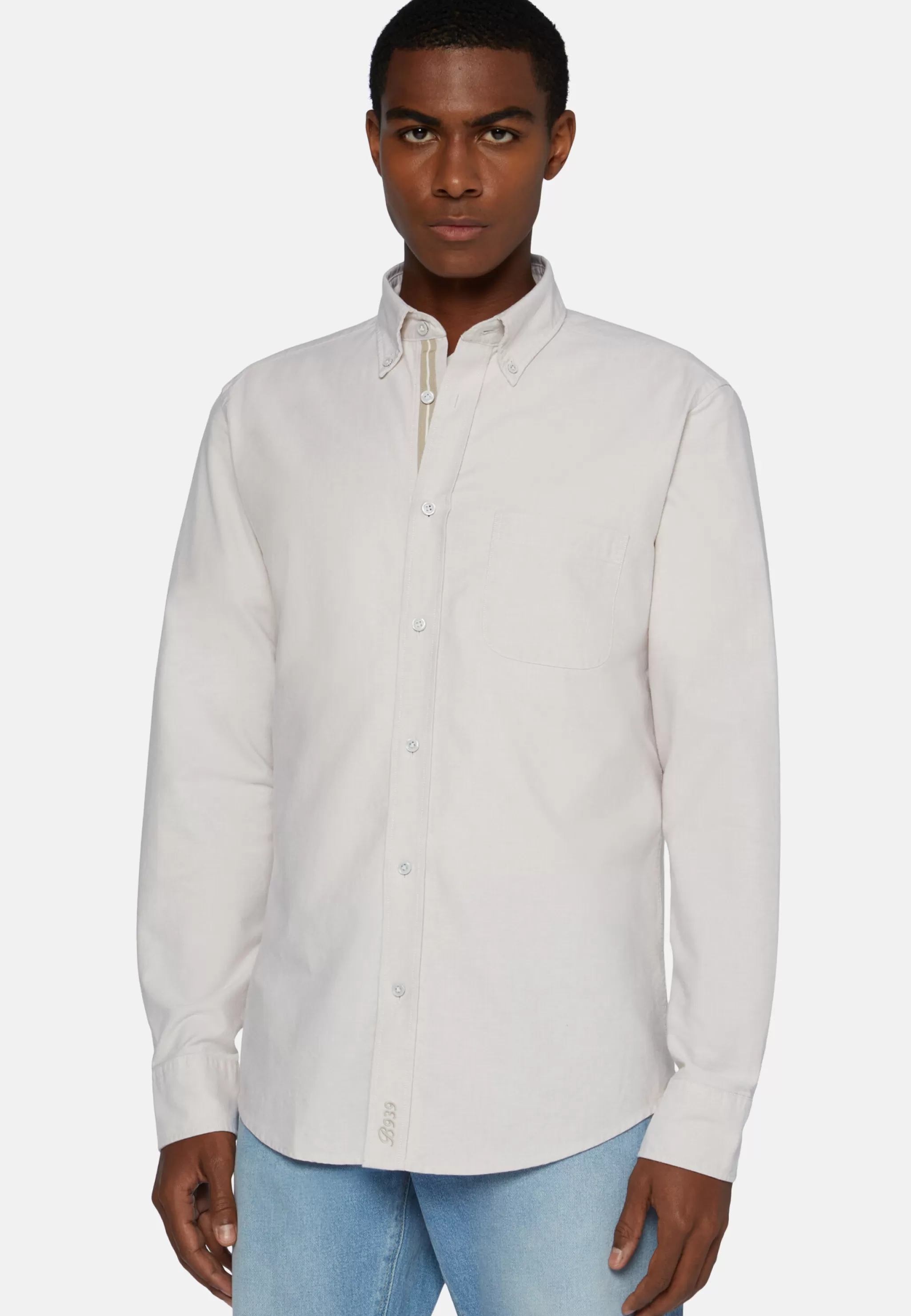 Boggi Milano Chemises Décontractée*Chemise Beige En Coton Oxford Bio Coupe Droite Sable