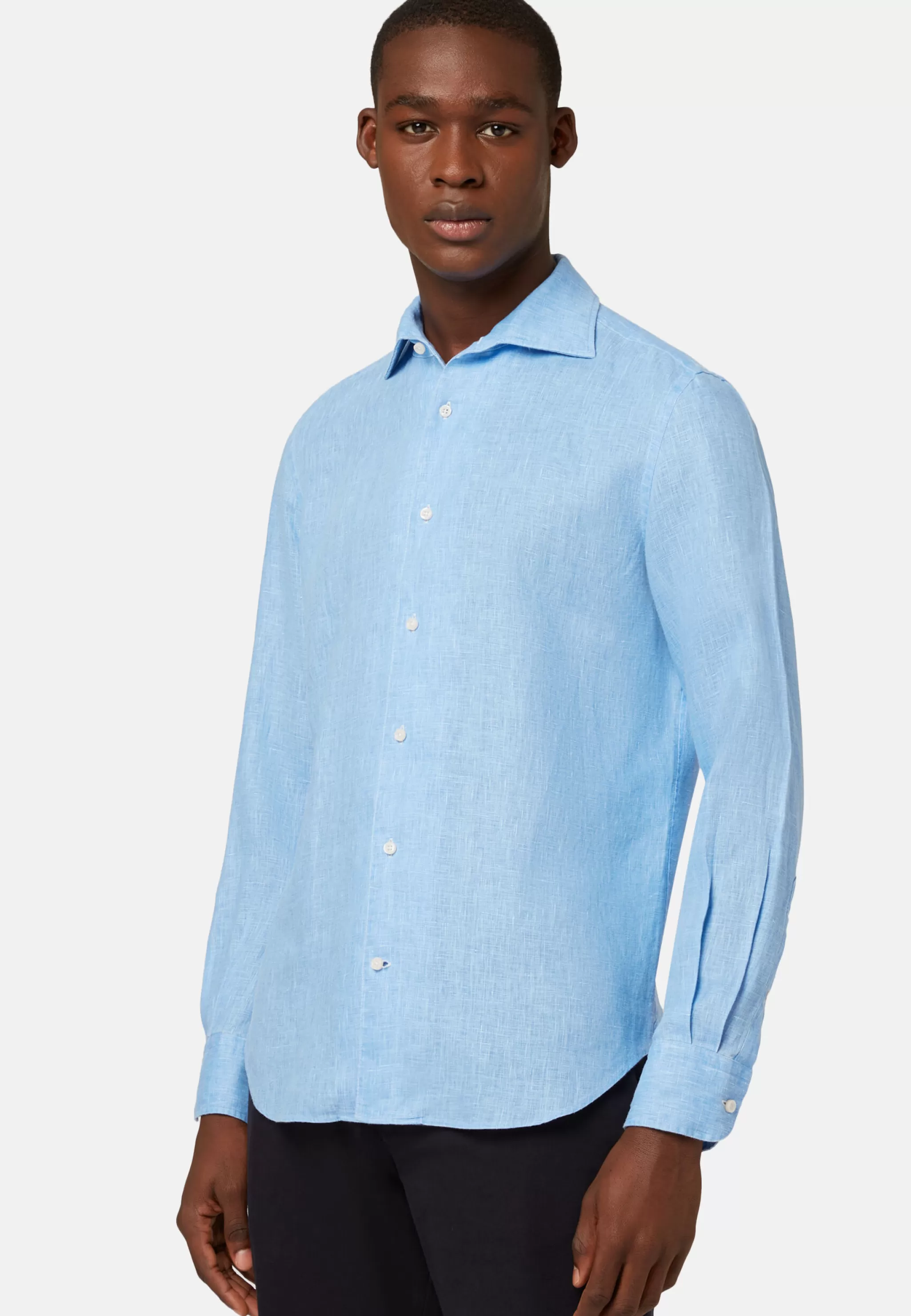 Boggi Milano Chemises Décontractée*Chemise Bleu Clair En Lin Coupe Droite