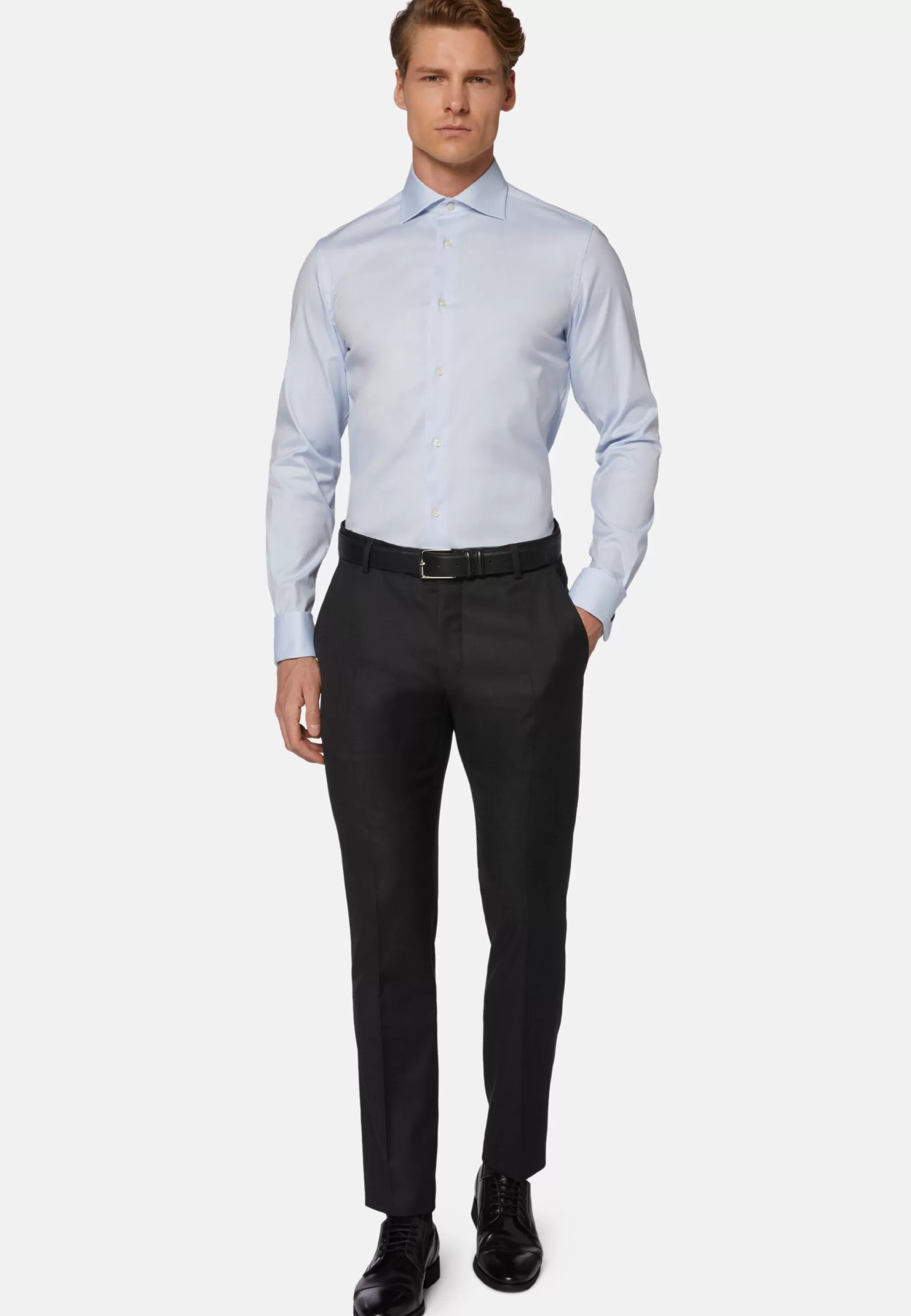 Boggi Milano Chemises Habillées*Chemise Bleue Pin Point En Coton Slim Fit