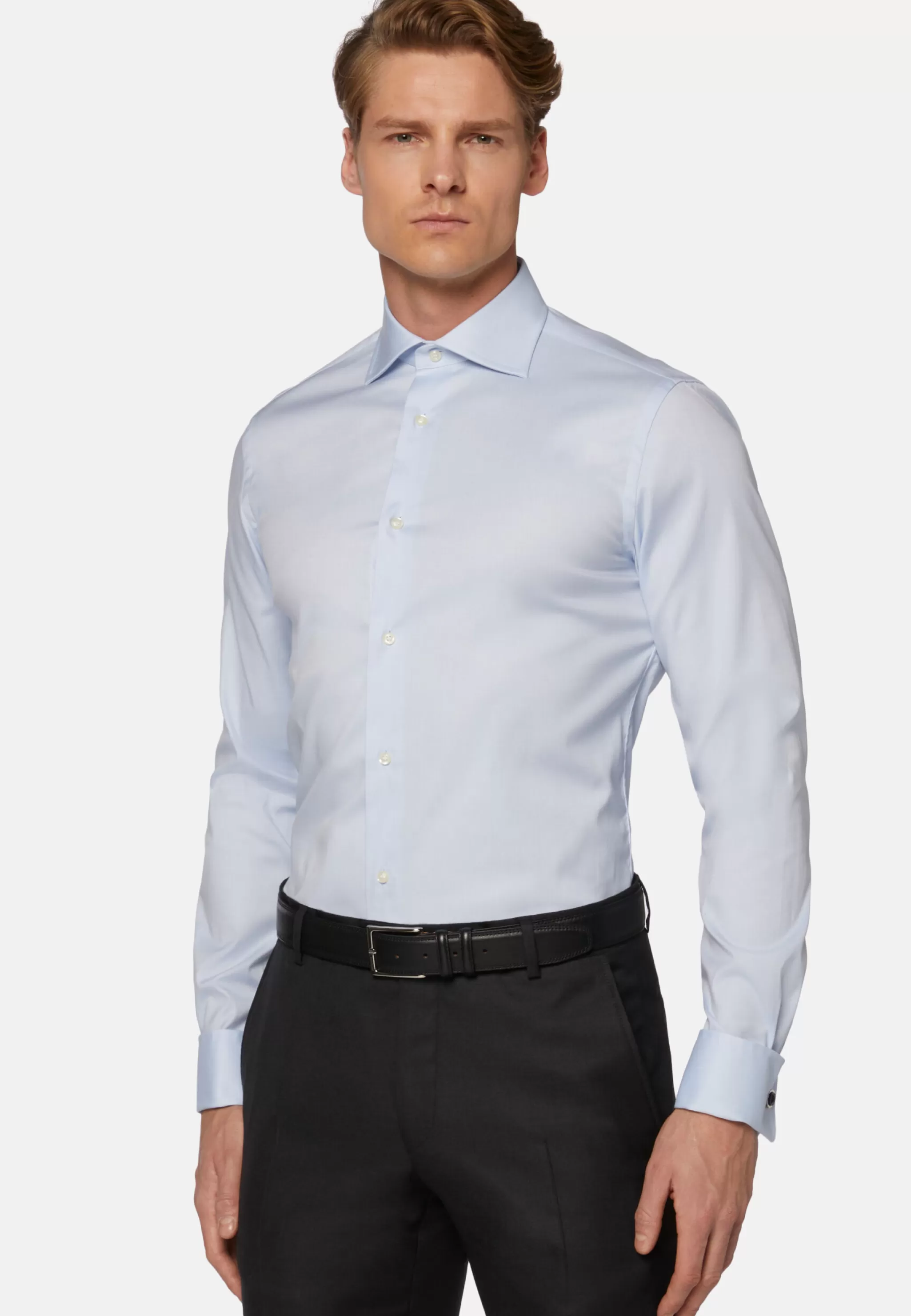 Boggi Milano Chemises Habillées*Chemise Bleue Pin Point En Coton Slim Fit