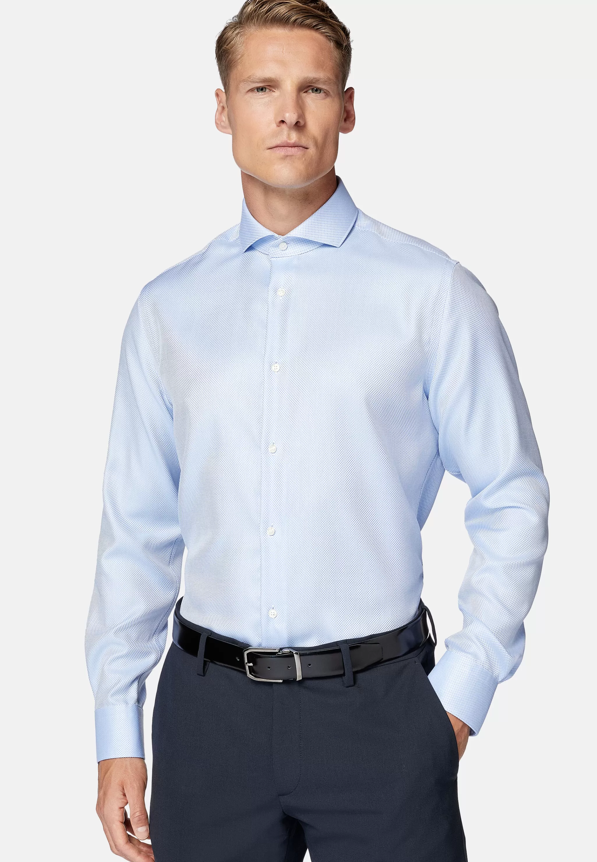 Boggi Milano Chemises Habillées*Chemise En Coton Dobby Slim Fit Bleu clair