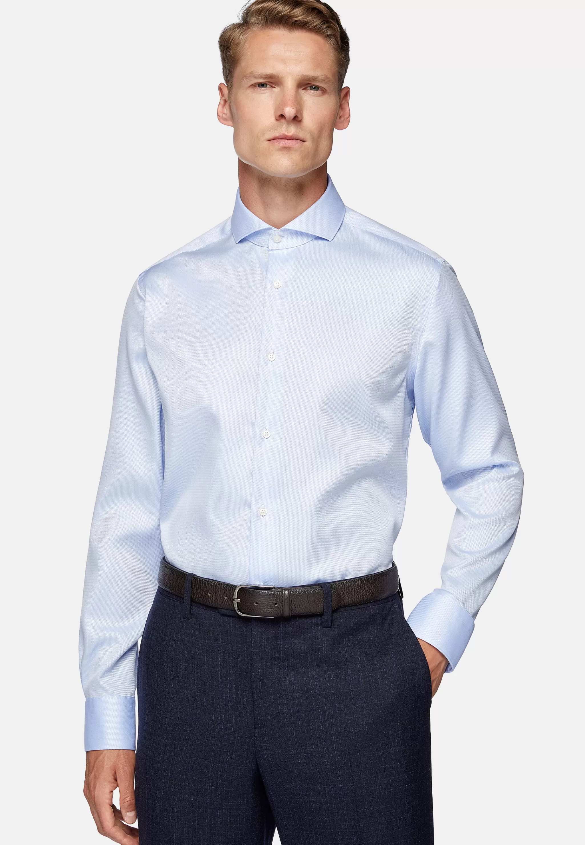 Boggi Milano Chemises Habillées*Chemise En Coton Dobby Slim Fit Bleu clair