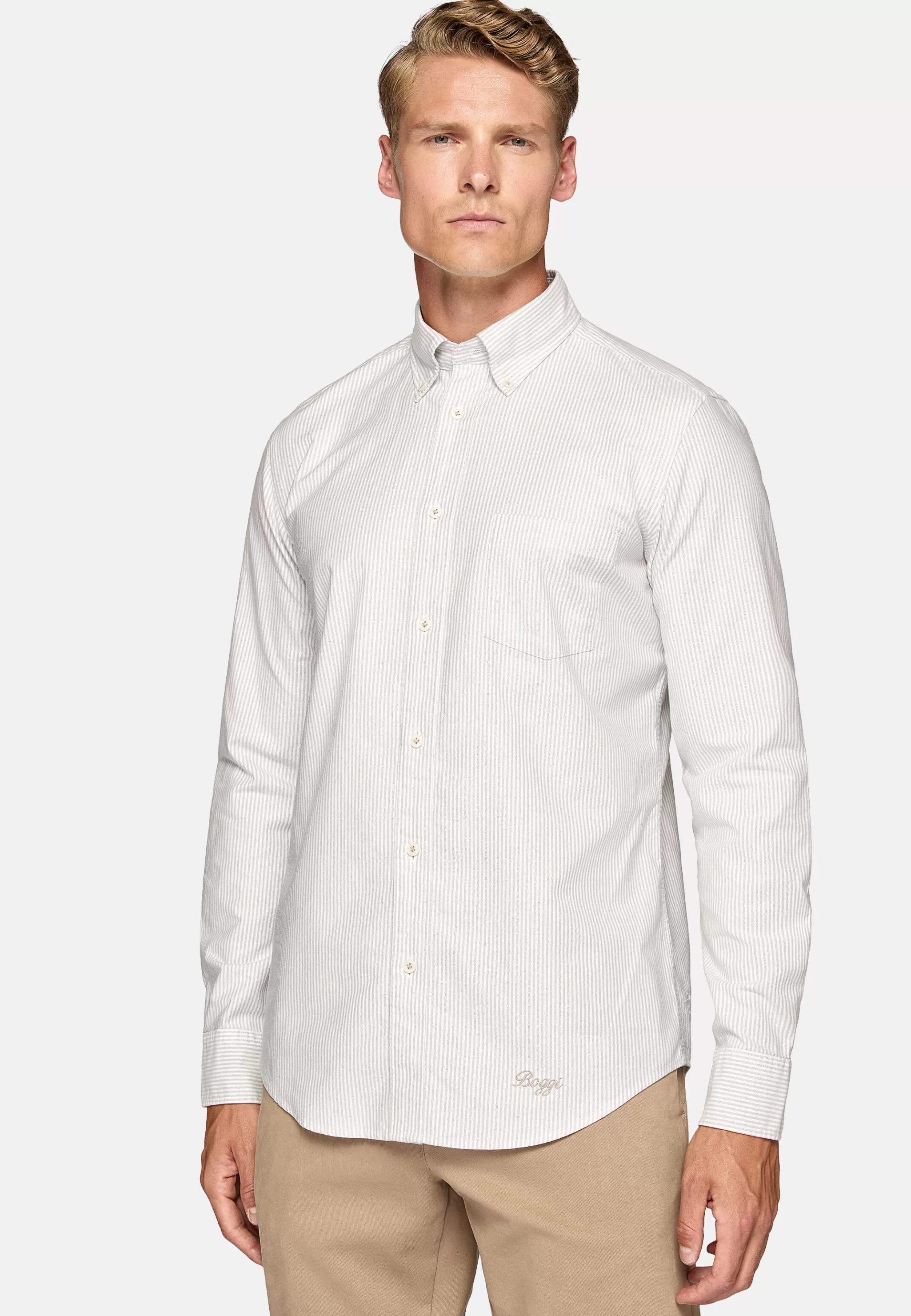 Boggi Milano Chemises Décontractée*Chemise En Coton Oxford Bio Coupe Droite Light grey