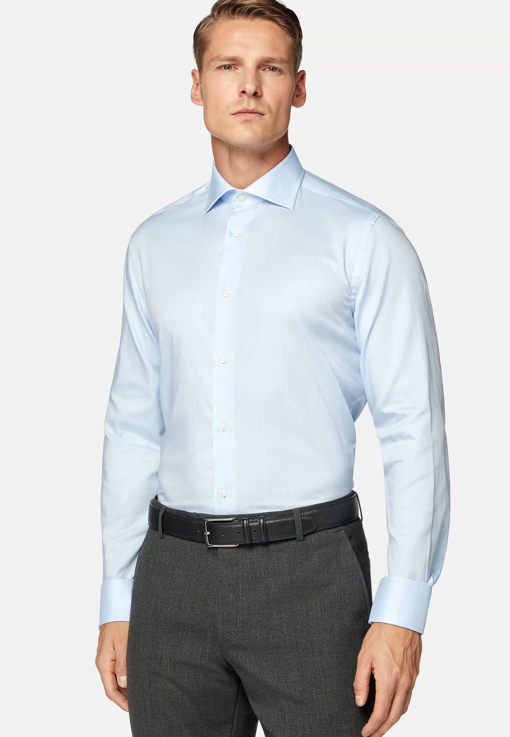 Boggi Milano Chemises Habillées*Chemise En Sergé De Coton Slim Fit Bleu clair