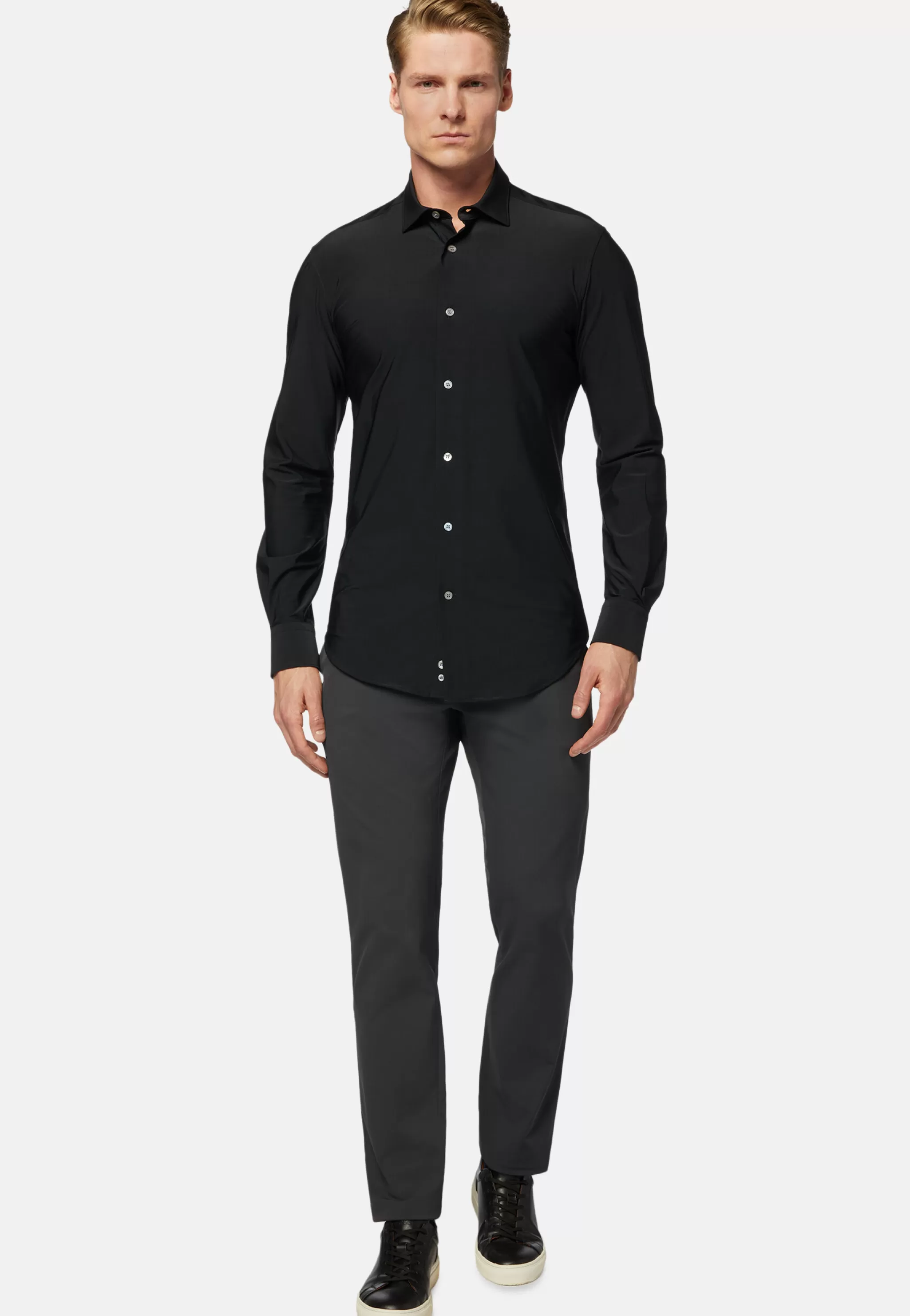 Boggi Milano Chemises Décontractée*Chemise Noire En Nylon Stretch Slim Fit