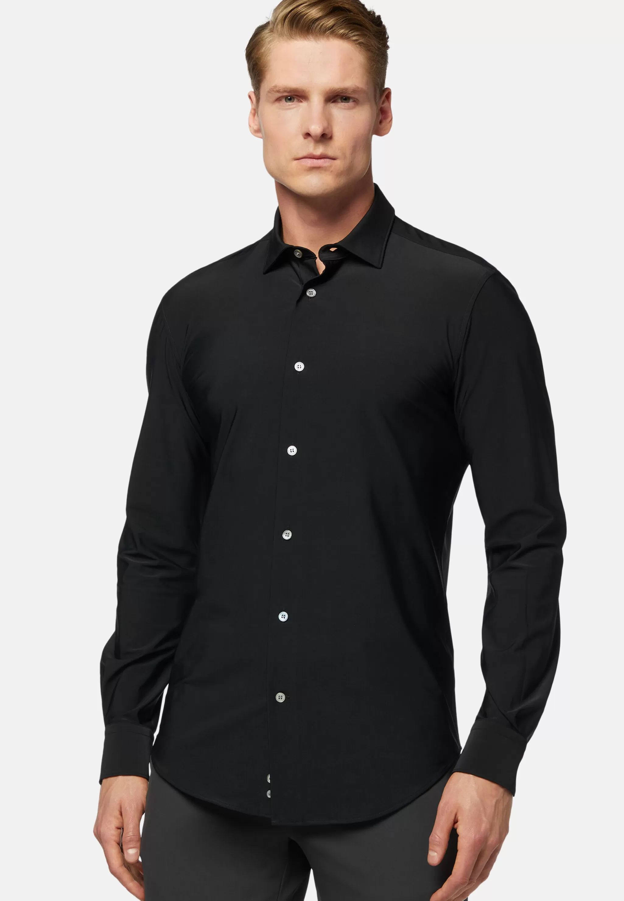 Boggi Milano Chemises Décontractée*Chemise Noire En Nylon Stretch Slim Fit