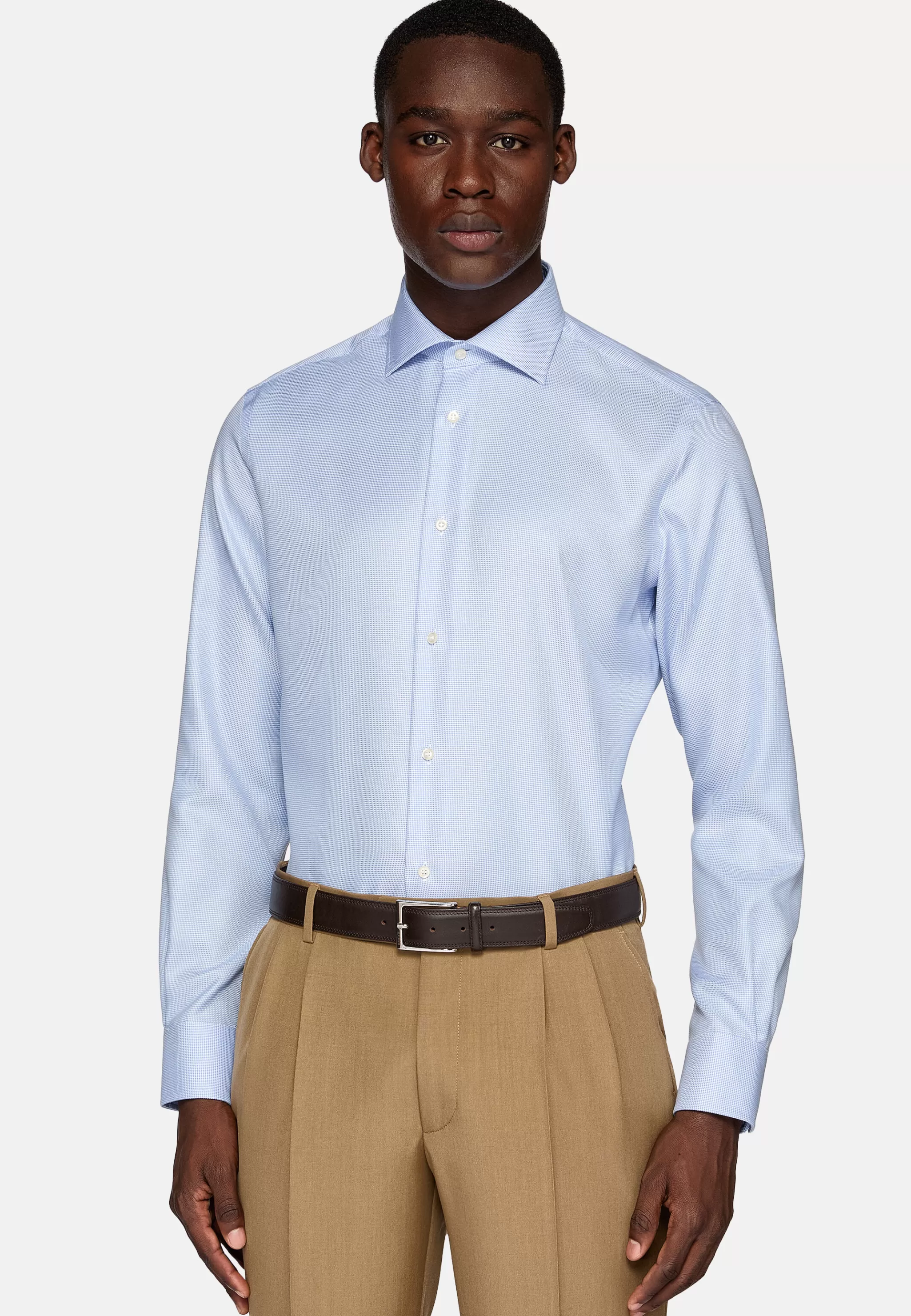 Boggi Milano Chemises Habillées*Chemise Pied-De-Poule En Coton Dobby Slim Fit Bleu clair