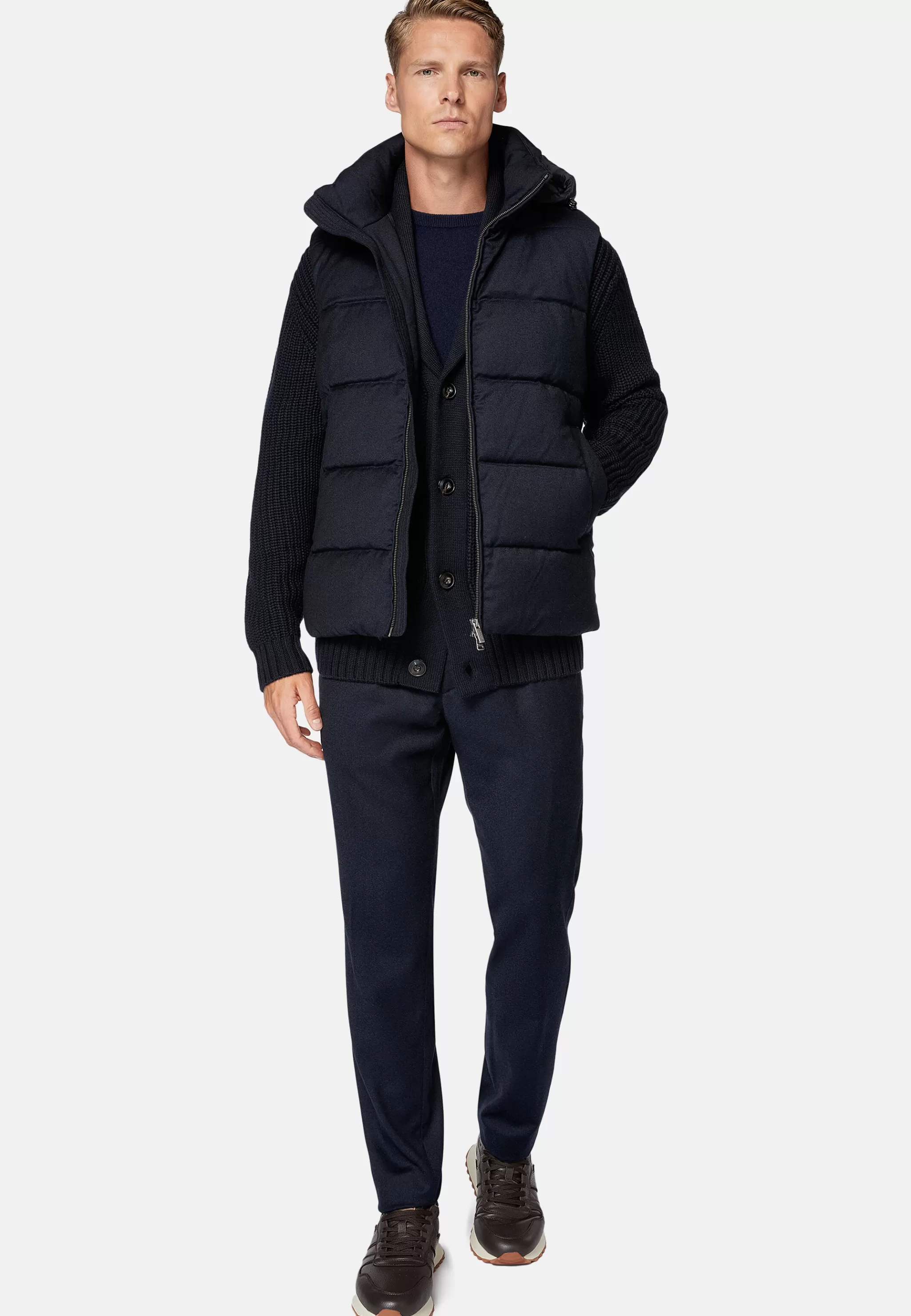 Boggi Milano Blousons*Gilet En Flanelle Rembourré De Plumes À Capuche