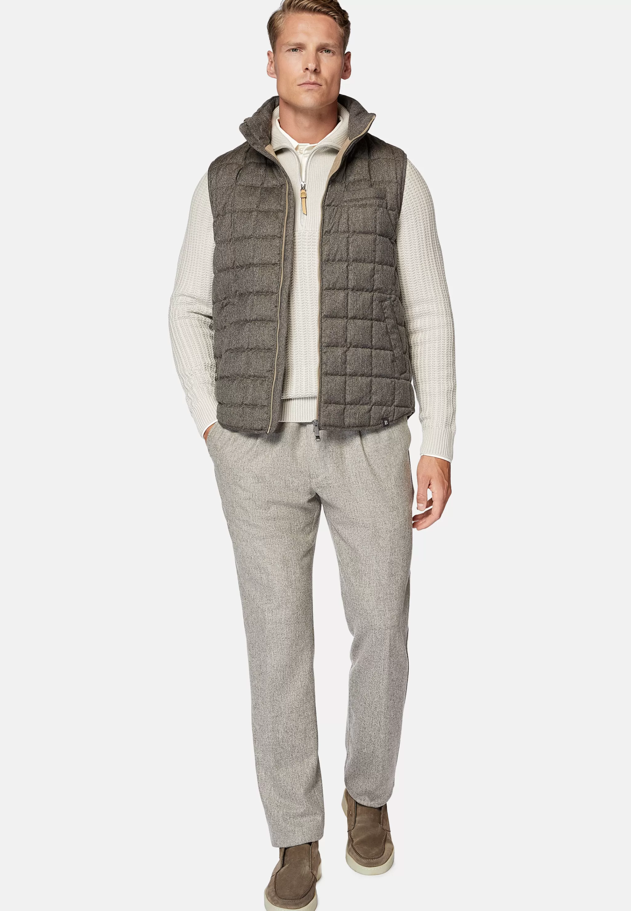 Boggi Milano Blousons*Gilet En Flanelle Rembourré En Plume D'Oie Taupe