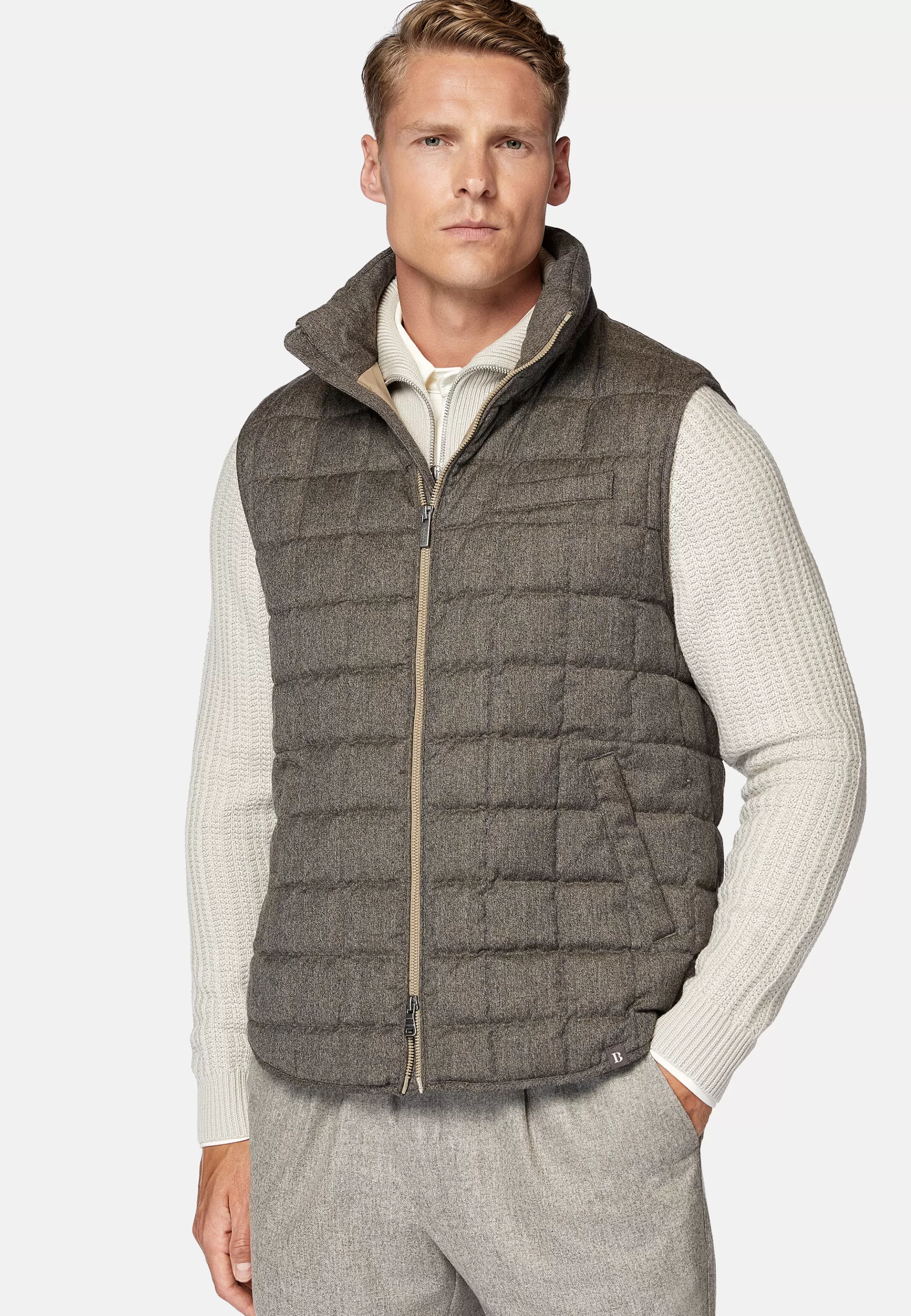 Boggi Milano Blousons*Gilet En Flanelle Rembourré En Plume D'Oie Taupe