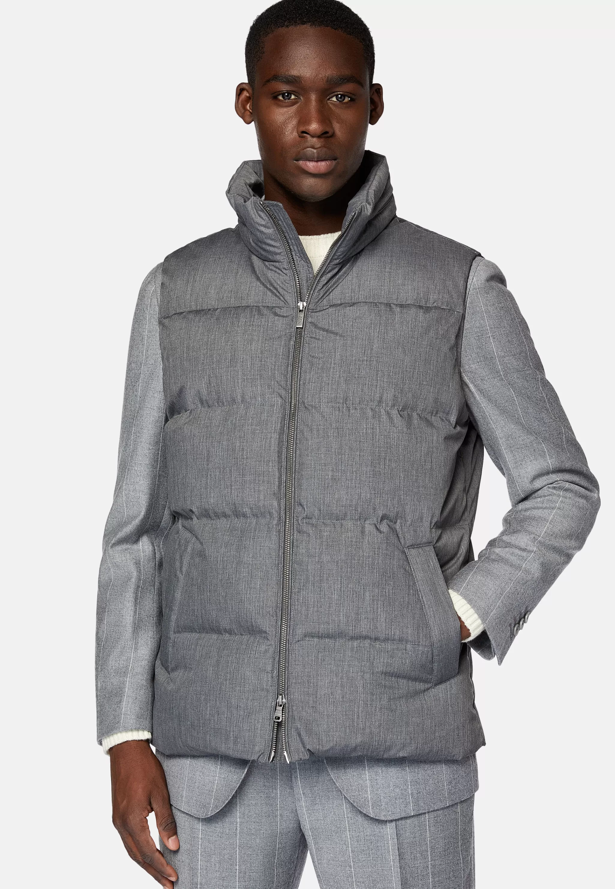 Boggi Milano Blousons*Gilet En Tissu Technique De Plume D'Oie Gris