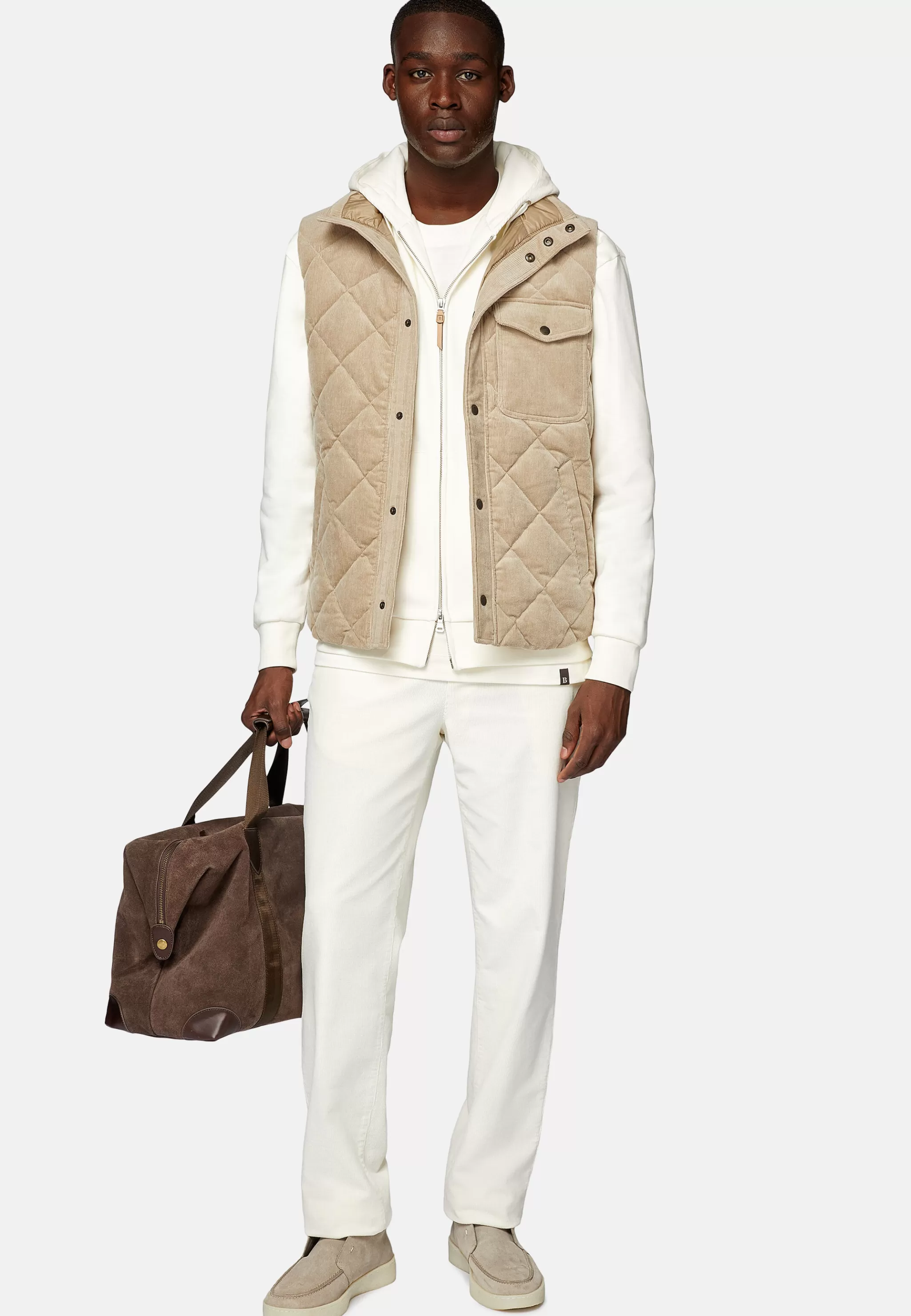 Boggi Milano Blousons*Gilet Rembourré En Velours De Coton Beige