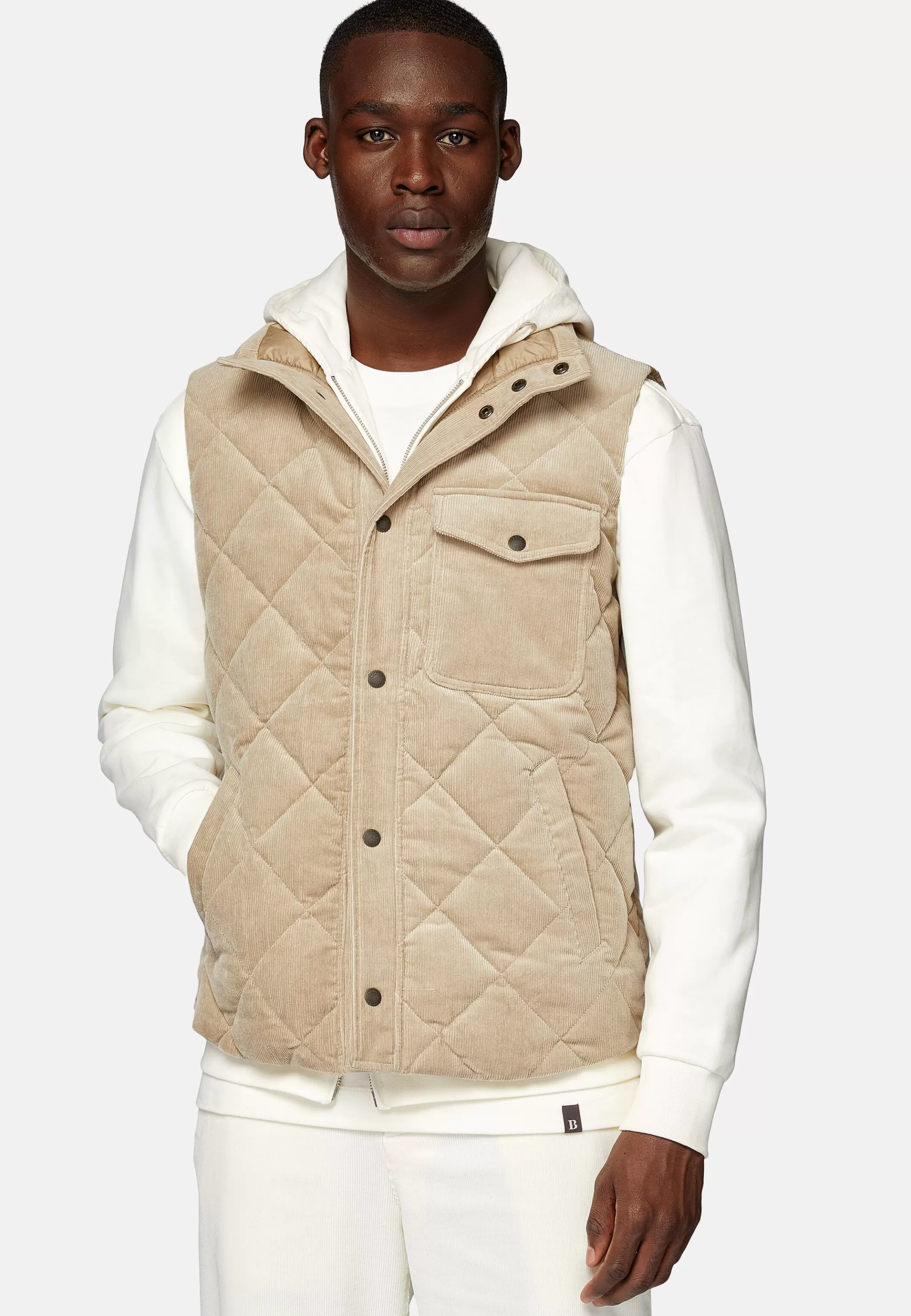 Boggi Milano Blousons*Gilet Rembourré En Velours De Coton Beige