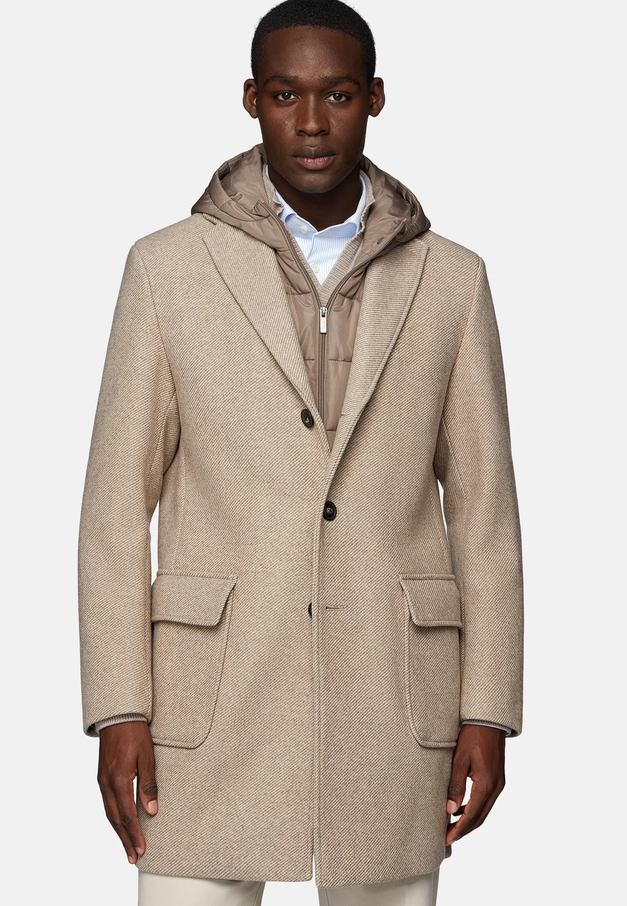 Boggi Milano Manteaux*Manteau Avec Capuche En Laine Mélangée Noisette