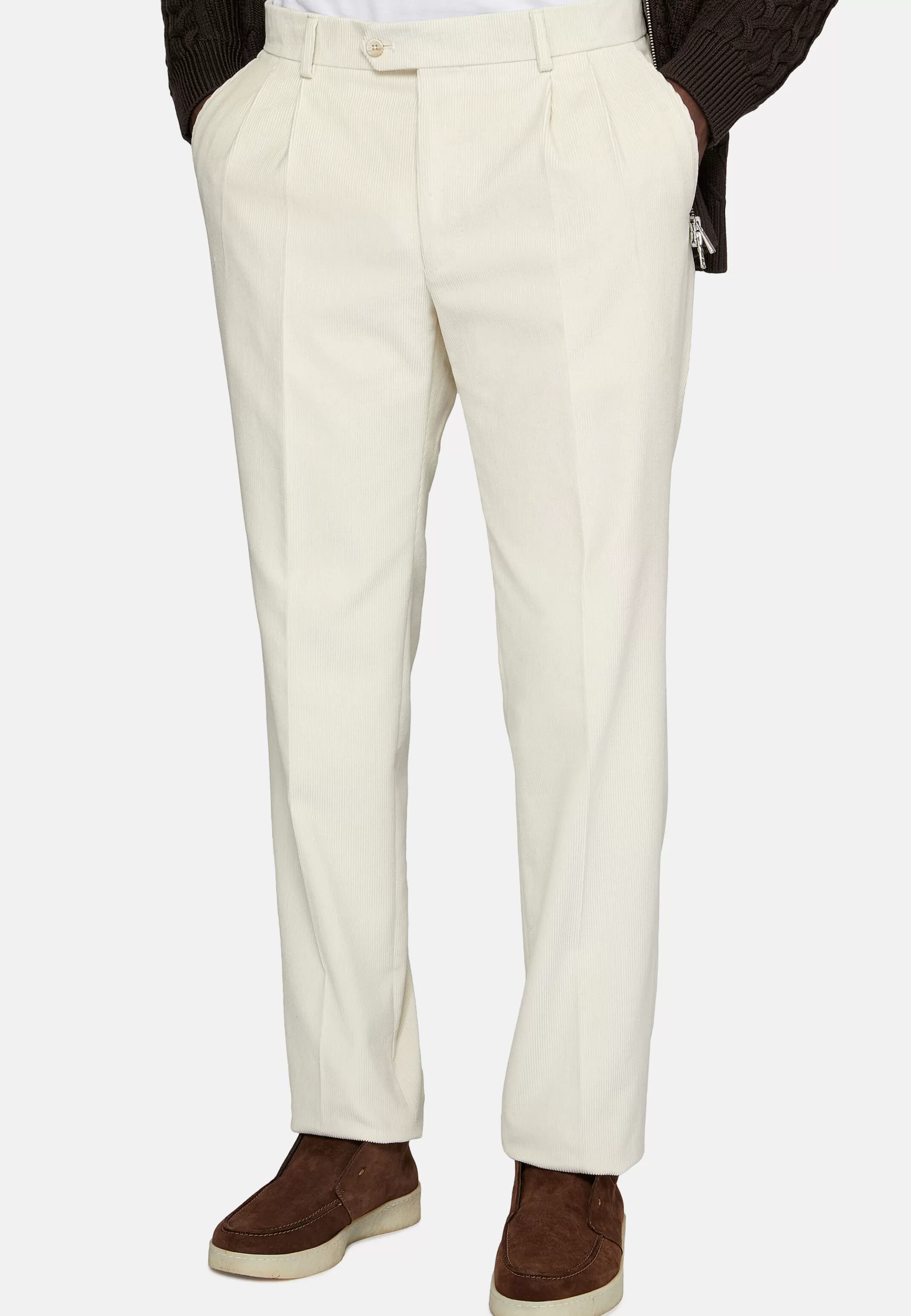 Boggi Milano Pantalons*Pantalon En Velours De Coton Crème