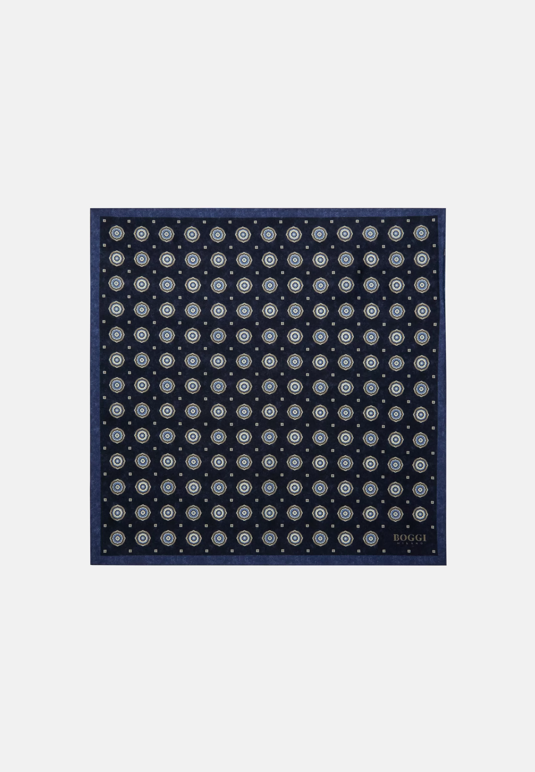 Boggi Milano Mouchoir De Poche*Pochette Motif Médaillon En Soie bleu marine