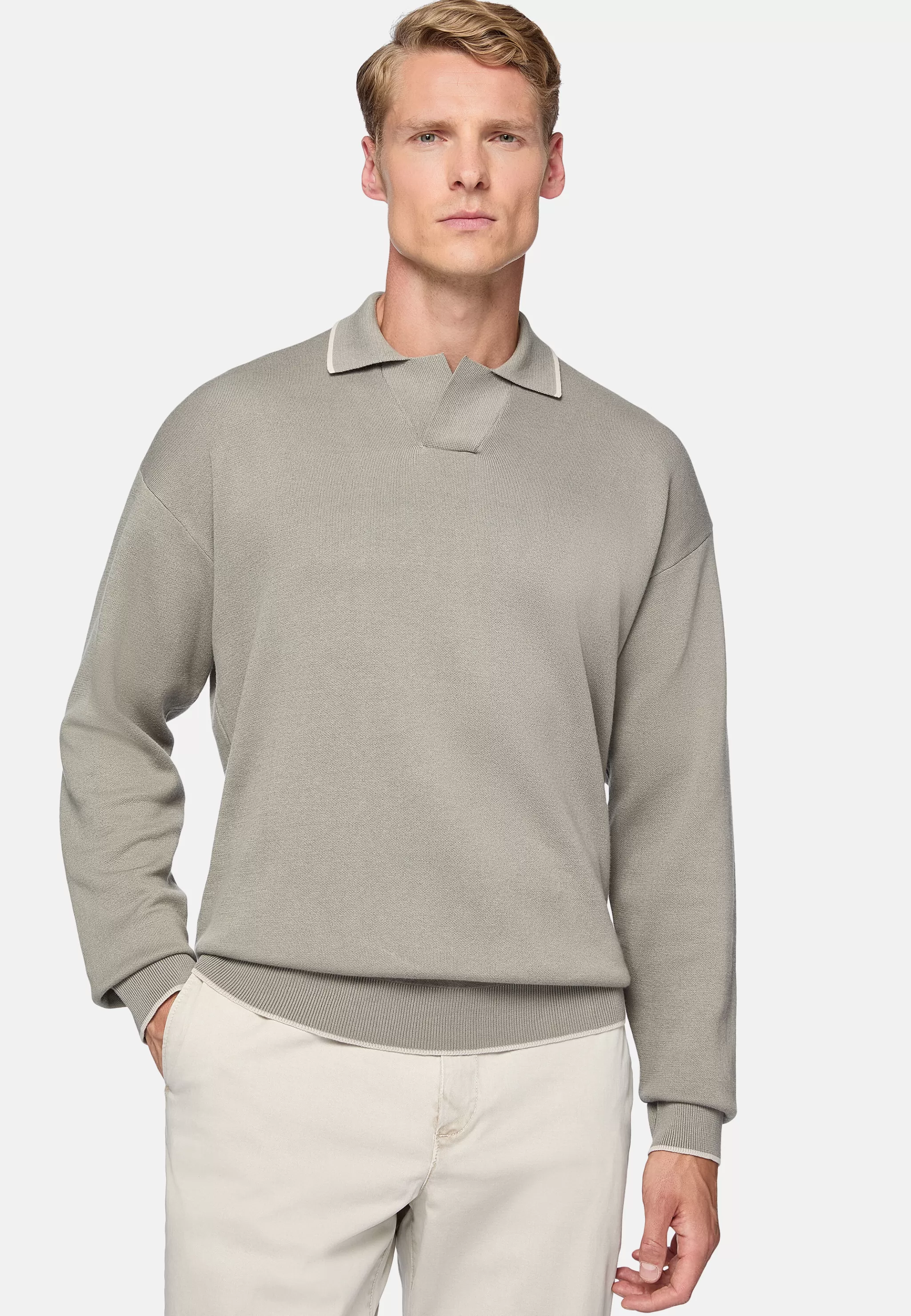 Boggi Milano Tricots | Polos*Polo Taupe En Maille De Coton Bio Et Nylon