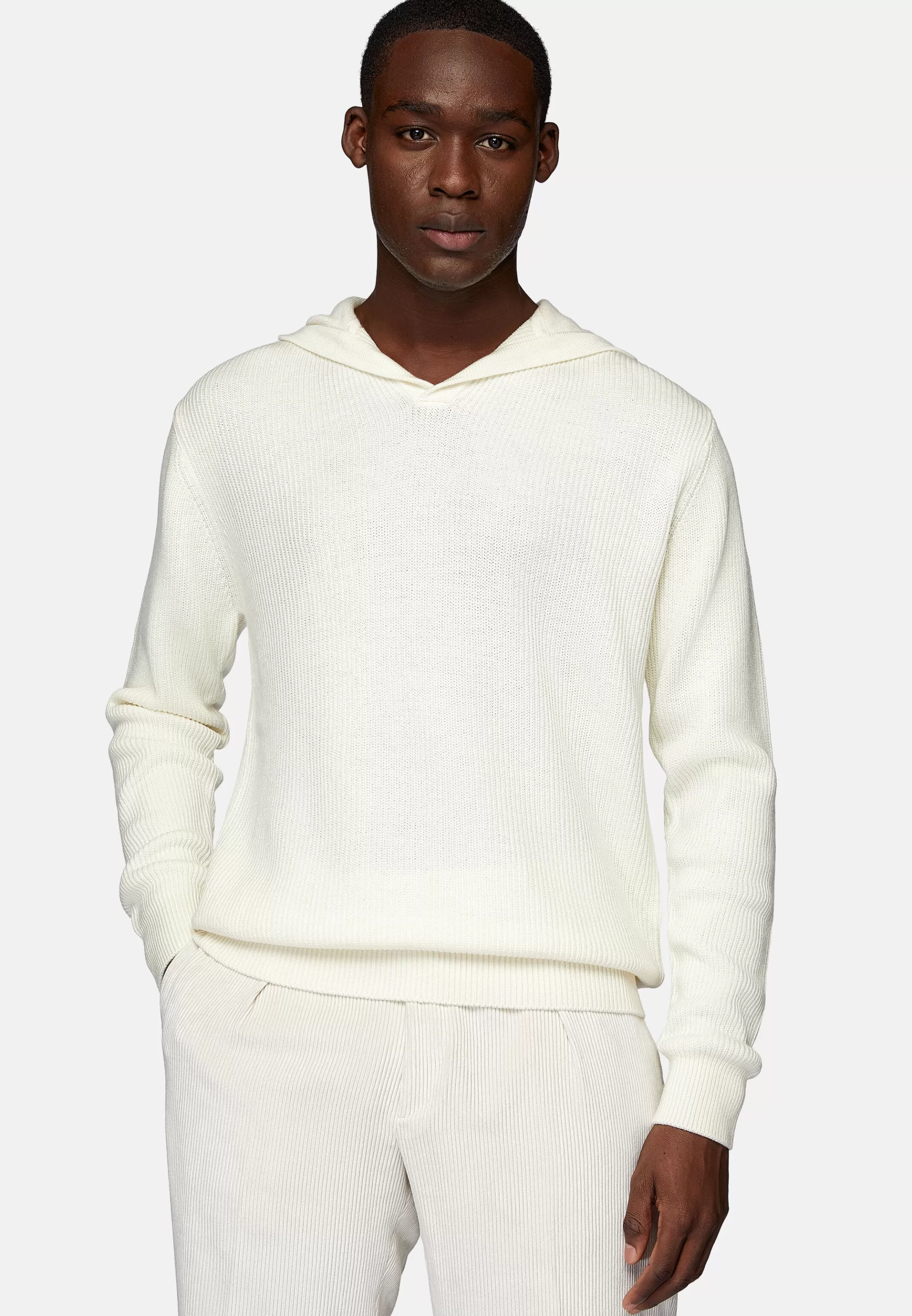 Boggi Milano Tricots*Pull À Capuche Avec Encolure En V En Laine Mérinos Blanc