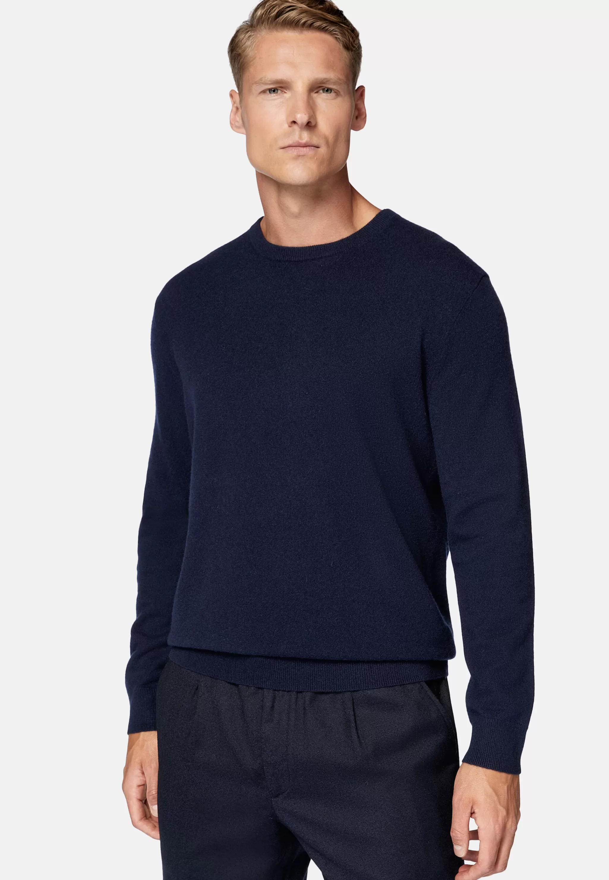 Boggi Milano Tricots*Pull Col Rond Bleu Marine En Cachemire