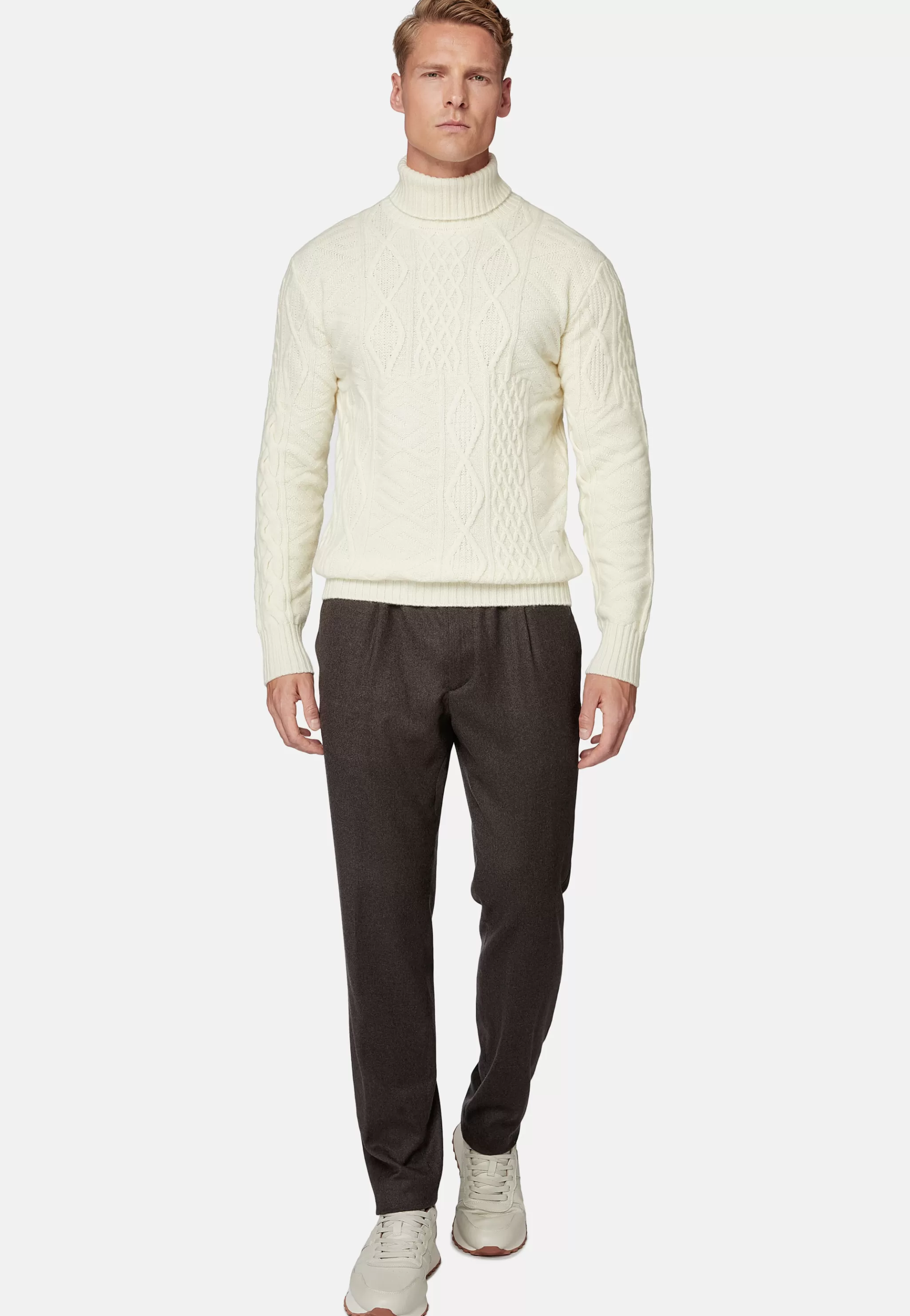 Boggi Milano Tricots*Pull Col Roulé Mélange De Points En Laine Mérinos Blanc