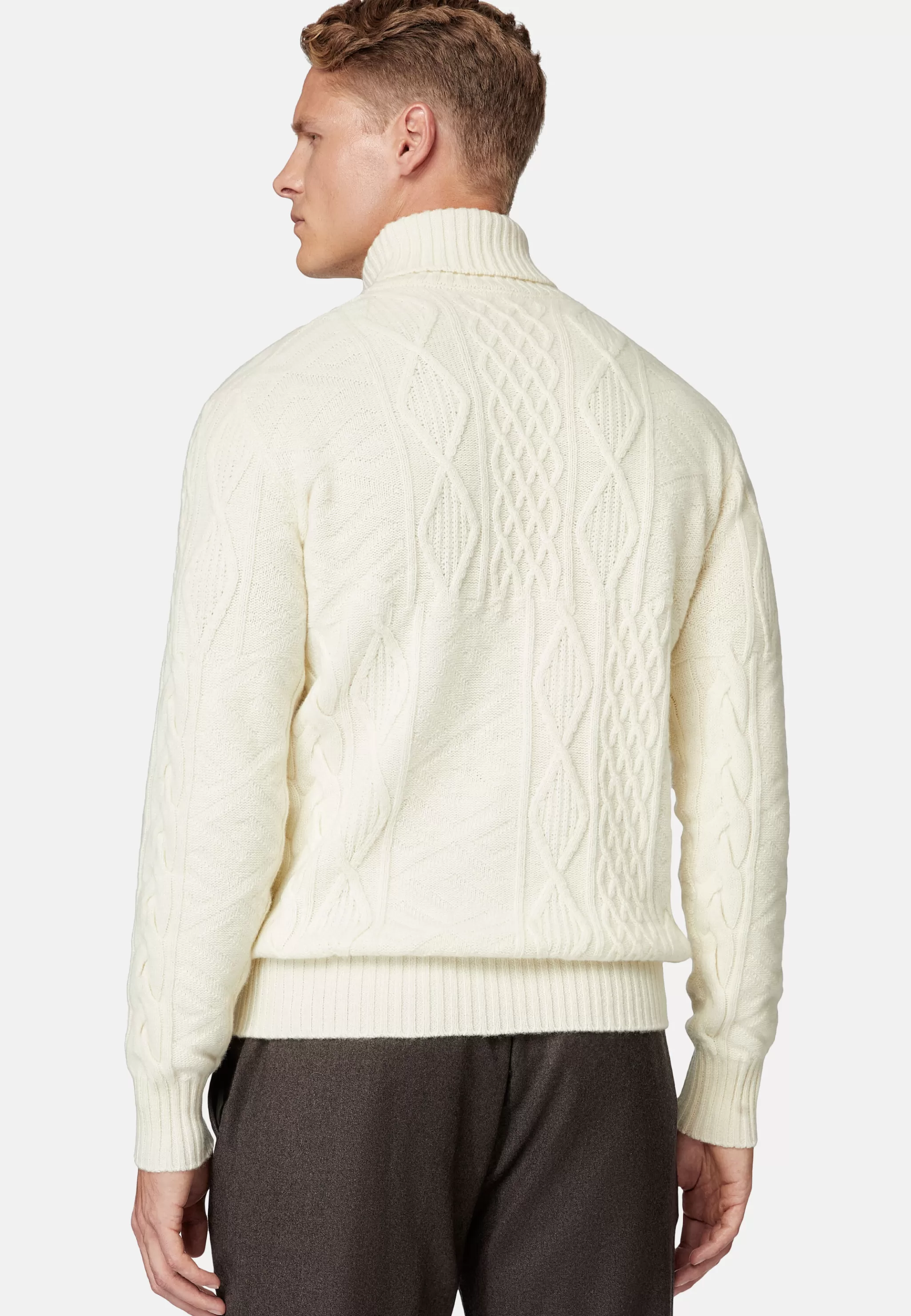 Boggi Milano Tricots*Pull Col Roulé Mélange De Points En Laine Mérinos Blanc