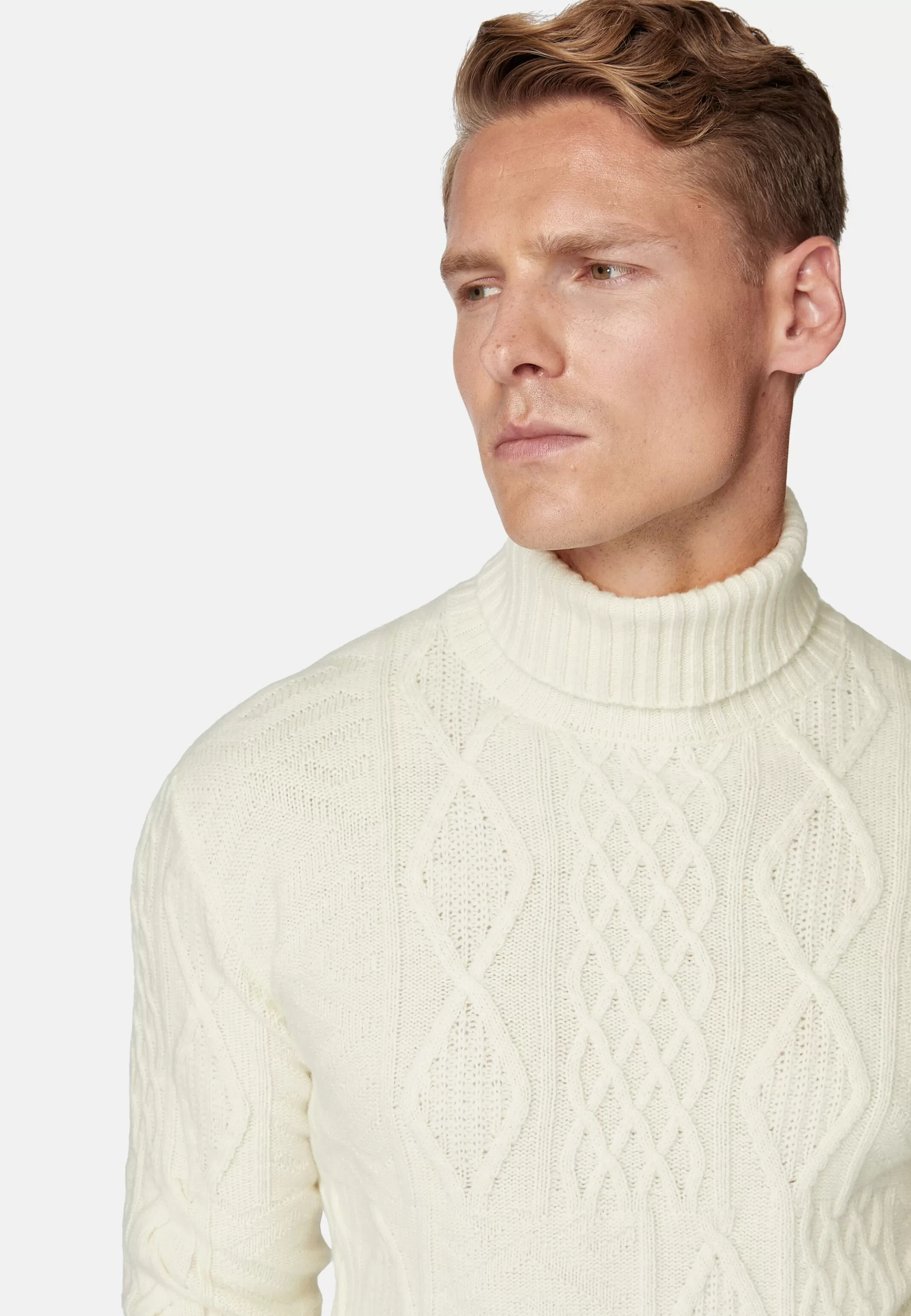 Boggi Milano Tricots*Pull Col Roulé Mélange De Points En Laine Mérinos Blanc