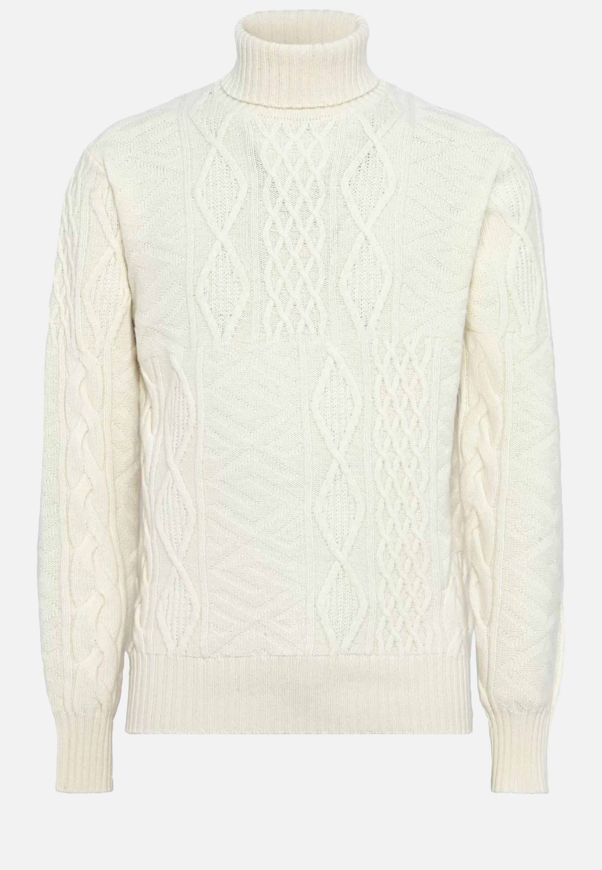 Boggi Milano Tricots*Pull Col Roulé Mélange De Points En Laine Mérinos Blanc