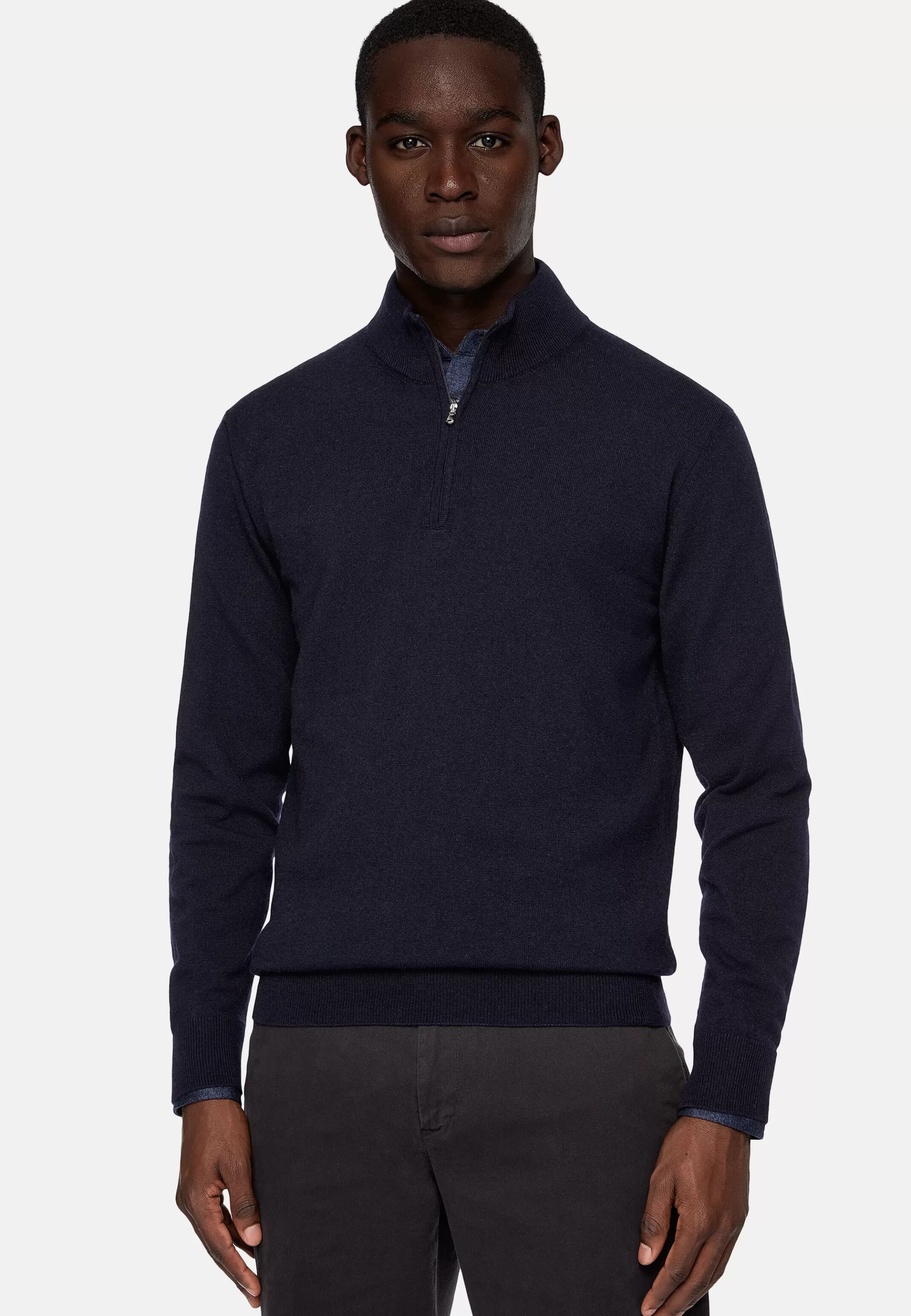 Boggi Milano Tricots*Pull Demi Zip Bleu Marine En Cachemire Mélangé