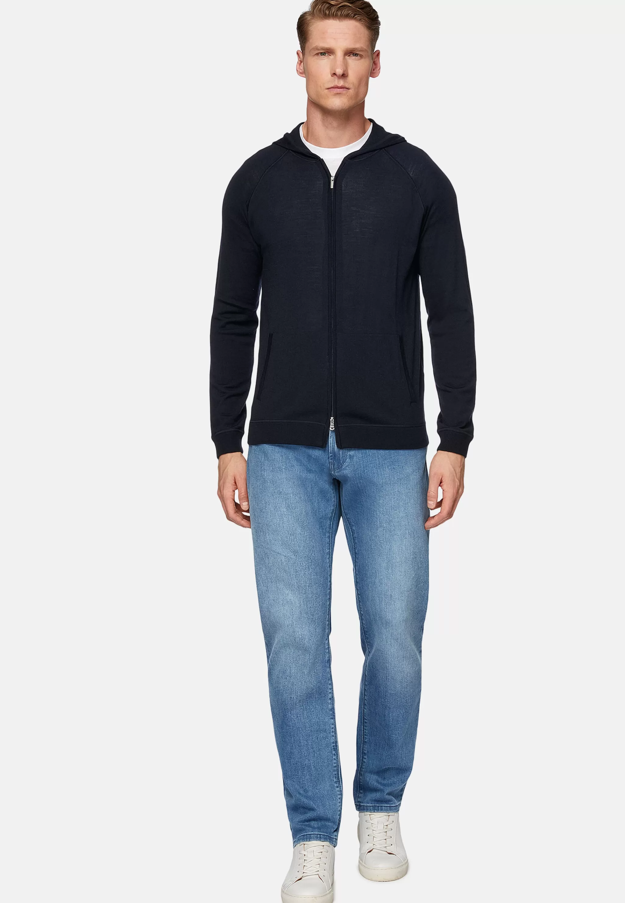 Boggi Milano Tricots*Pull Full Zip À Capuche En Laine Mérinos bleu marine