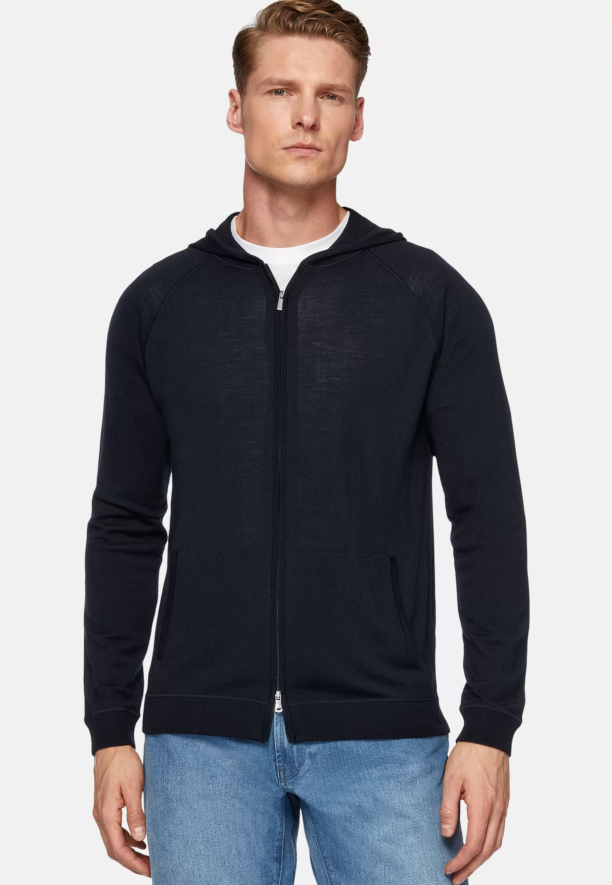 Boggi Milano Tricots*Pull Full Zip À Capuche En Laine Mérinos bleu marine